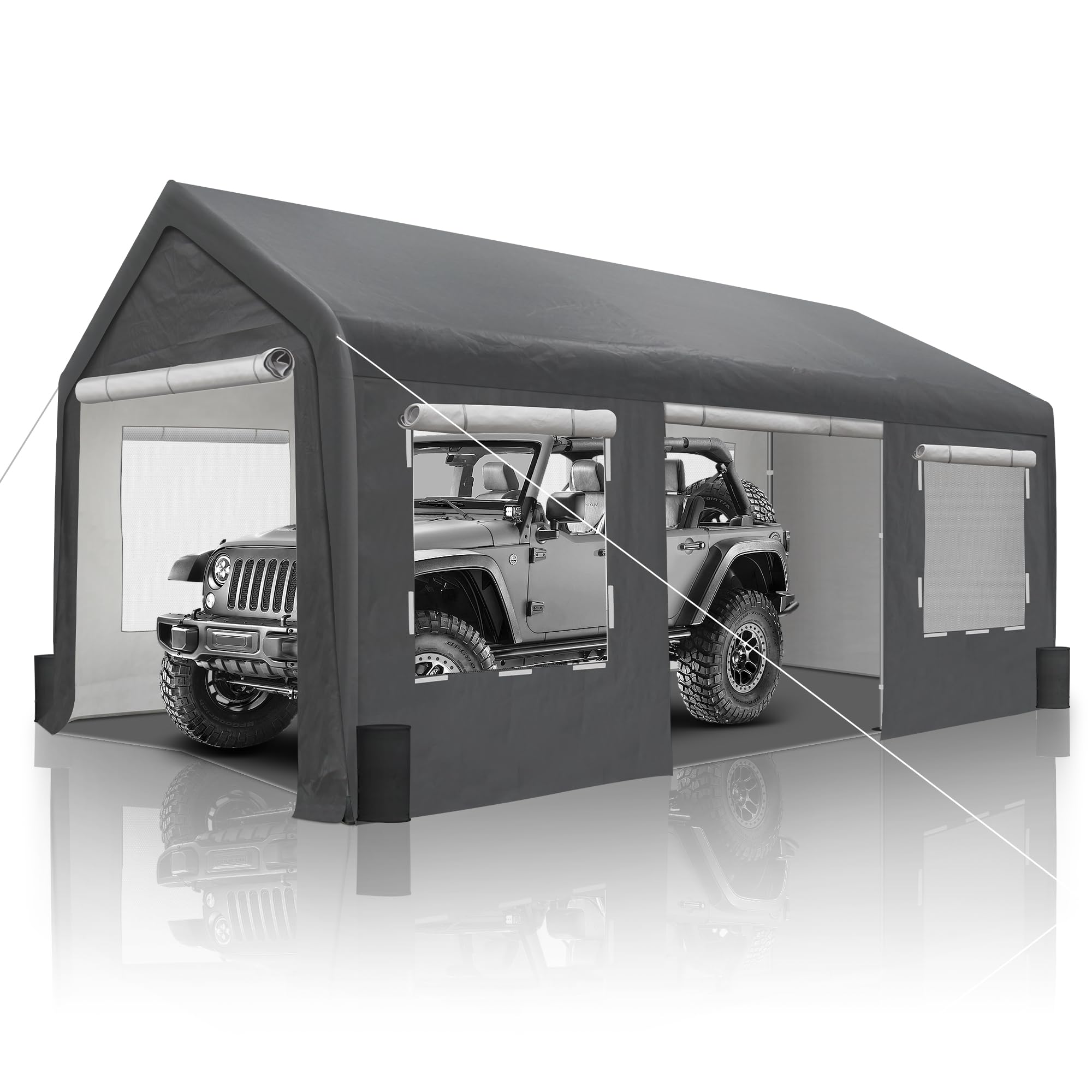 10' x 20' Heavy Duty Carport Canopy - Extra Large Outdoor Shelter with Roll-Up Ventilated Windows & Side Doors | Portable Garage for Cars, Boats, Trucks, Motorcycles | Perfect for Outdoor Events, Parties & Vehicle Protection