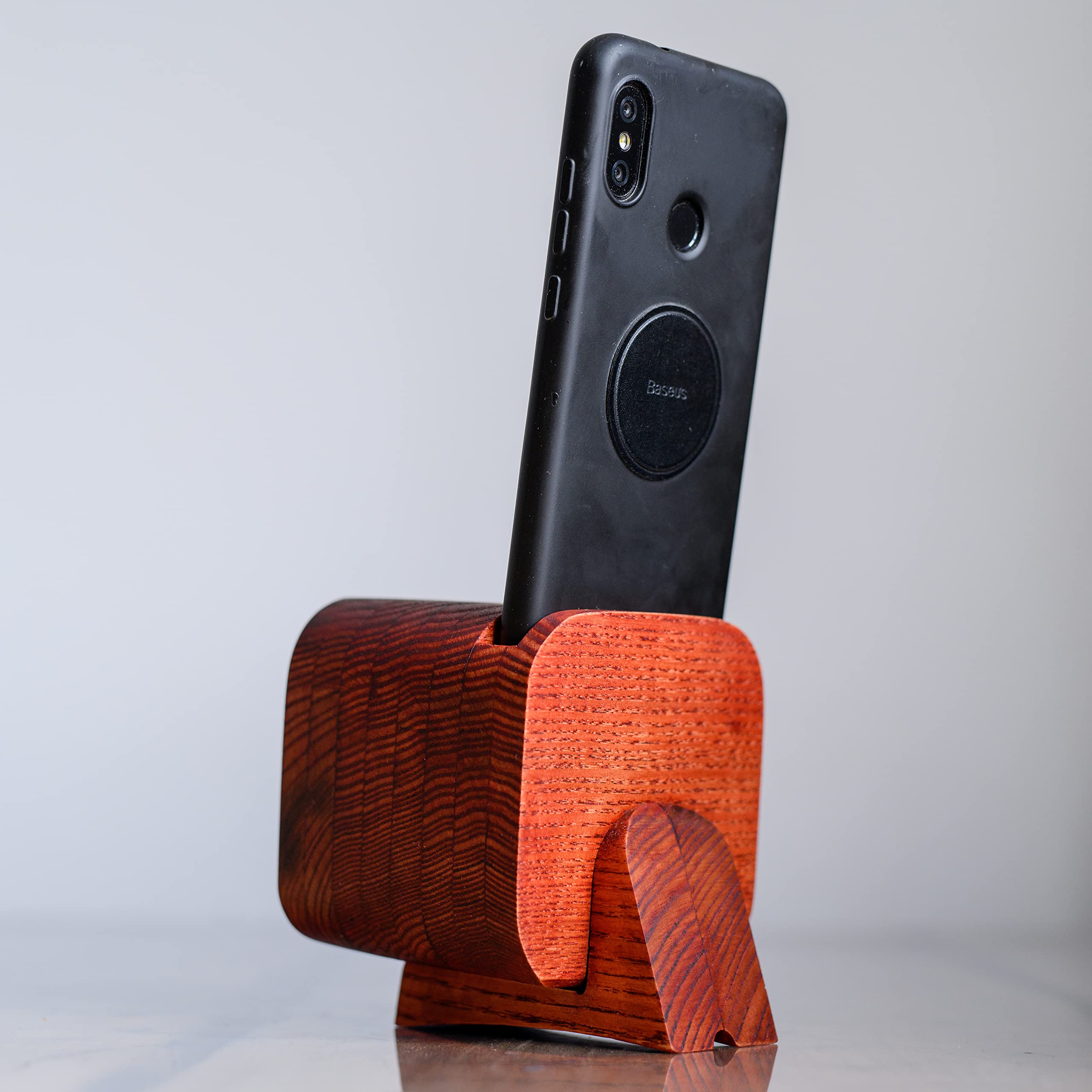 Premium Handmade Red Ash Wood Phone Speaker Amplifier - Natural Sound Booster & Smartphone Stand for Home, Office, and Outdoor Use