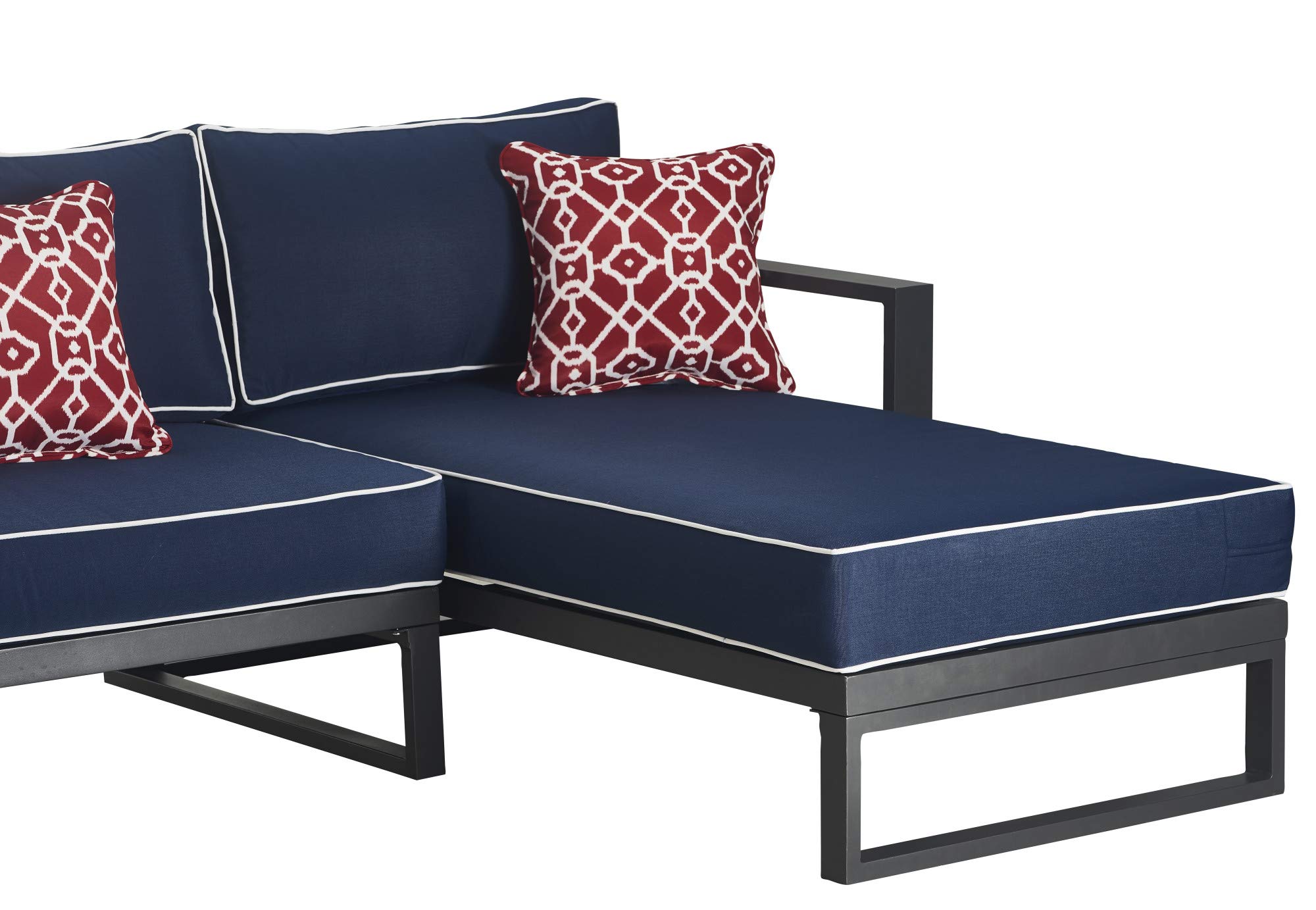Tommy Hilfiger Monterey Modern Patio Outdoor Furniture Set - Weather-Resistant Metal Frame Sectional Sofa in Navy Blue & Dark Gray - Easy Assembly for Backyard, Garden, Poolside & Deck Relaxation