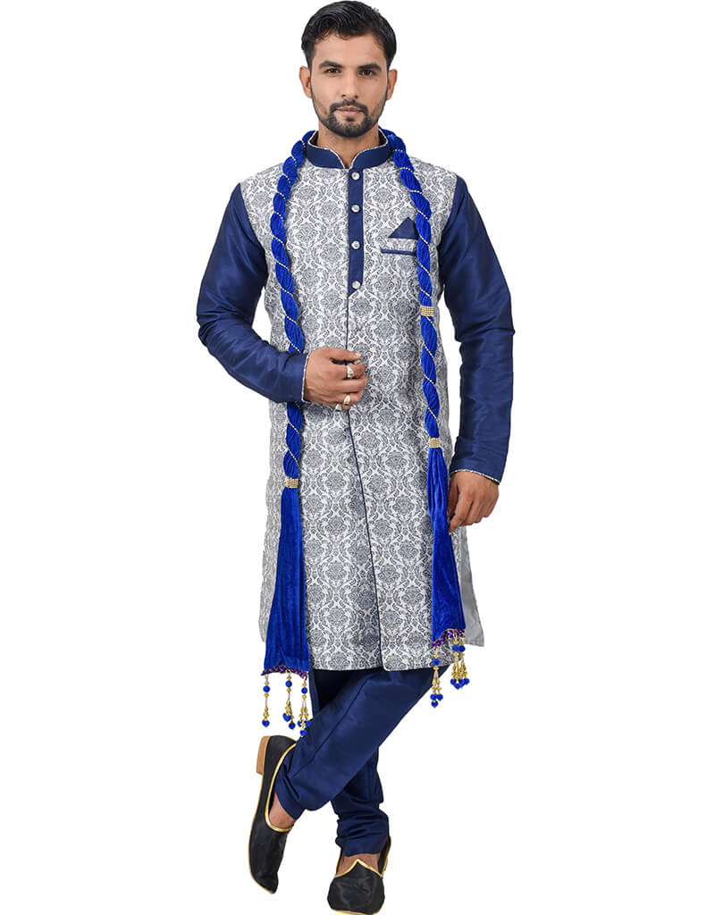 Blue Indo-Western Cotton Brocade Silk Chudidar - Elegant Ethnic Dress for Women | Perfect for Weddings, Festivals & Special Occasions
