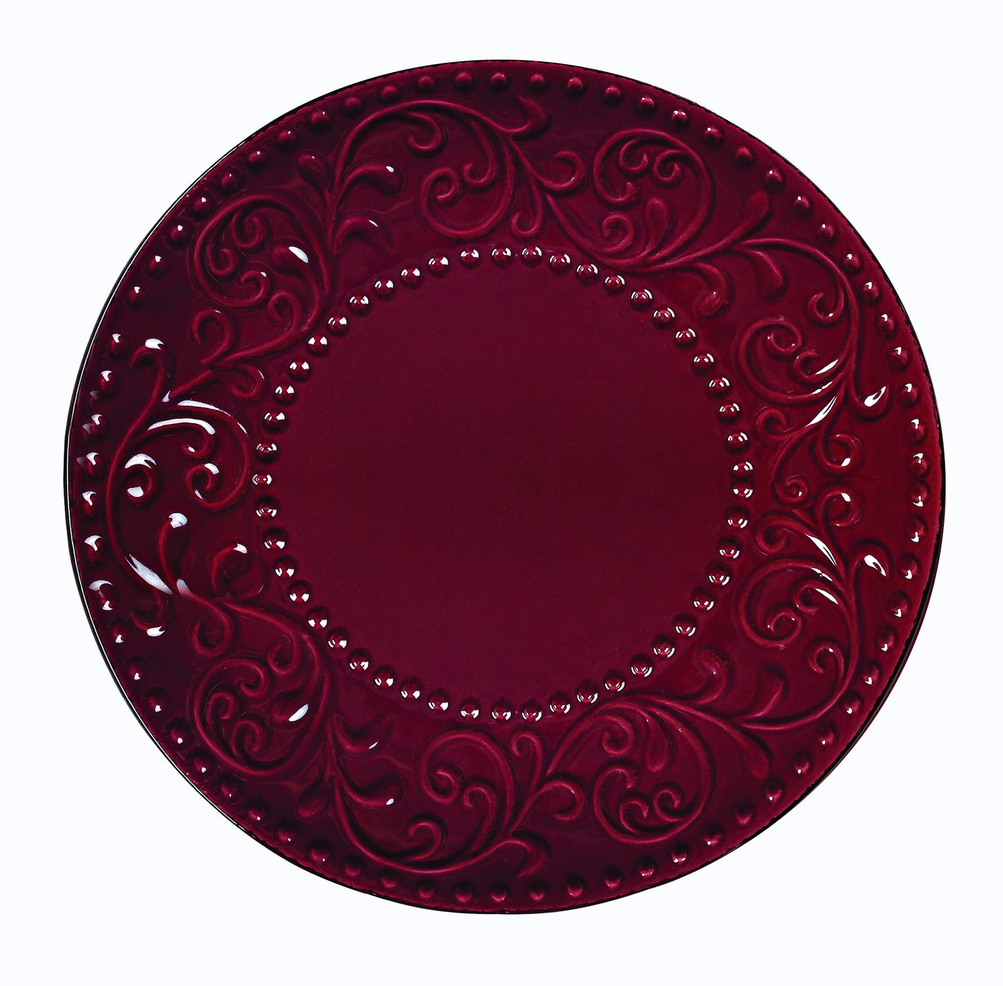 Elegant Modern Stoneware Scroll Dinnerware Set - 16 Piece Merlot Collection for Parties, Events & Holiday Gatherings - Perfect for Hosting, Entertaining & Special Occasions