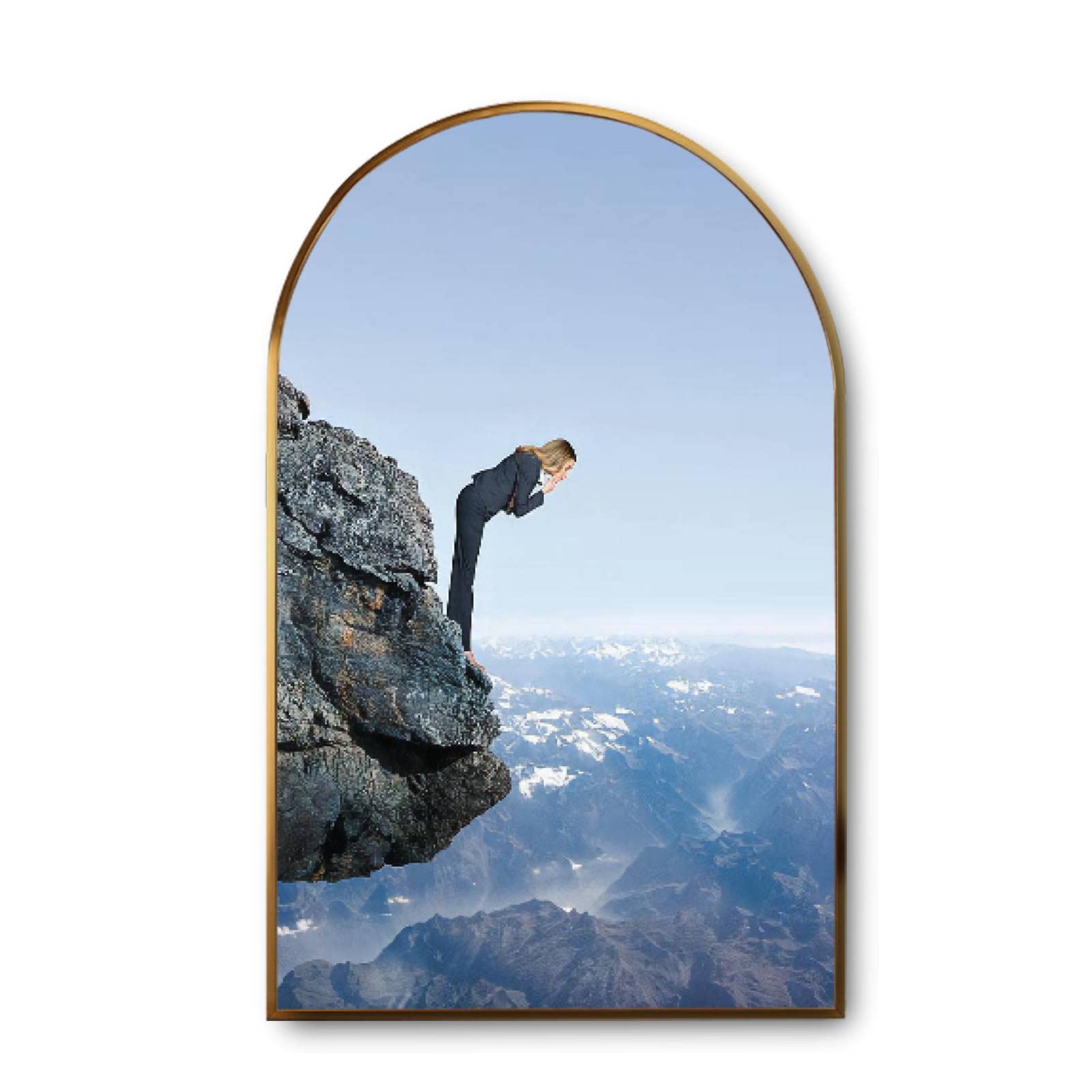 Large Framed Canvas Wall Art - Minimalist Businesswoman Cliff Painting for Living Room, Bedroom & Office Decor | Modern Aesthetic Prints for Home & Workspace