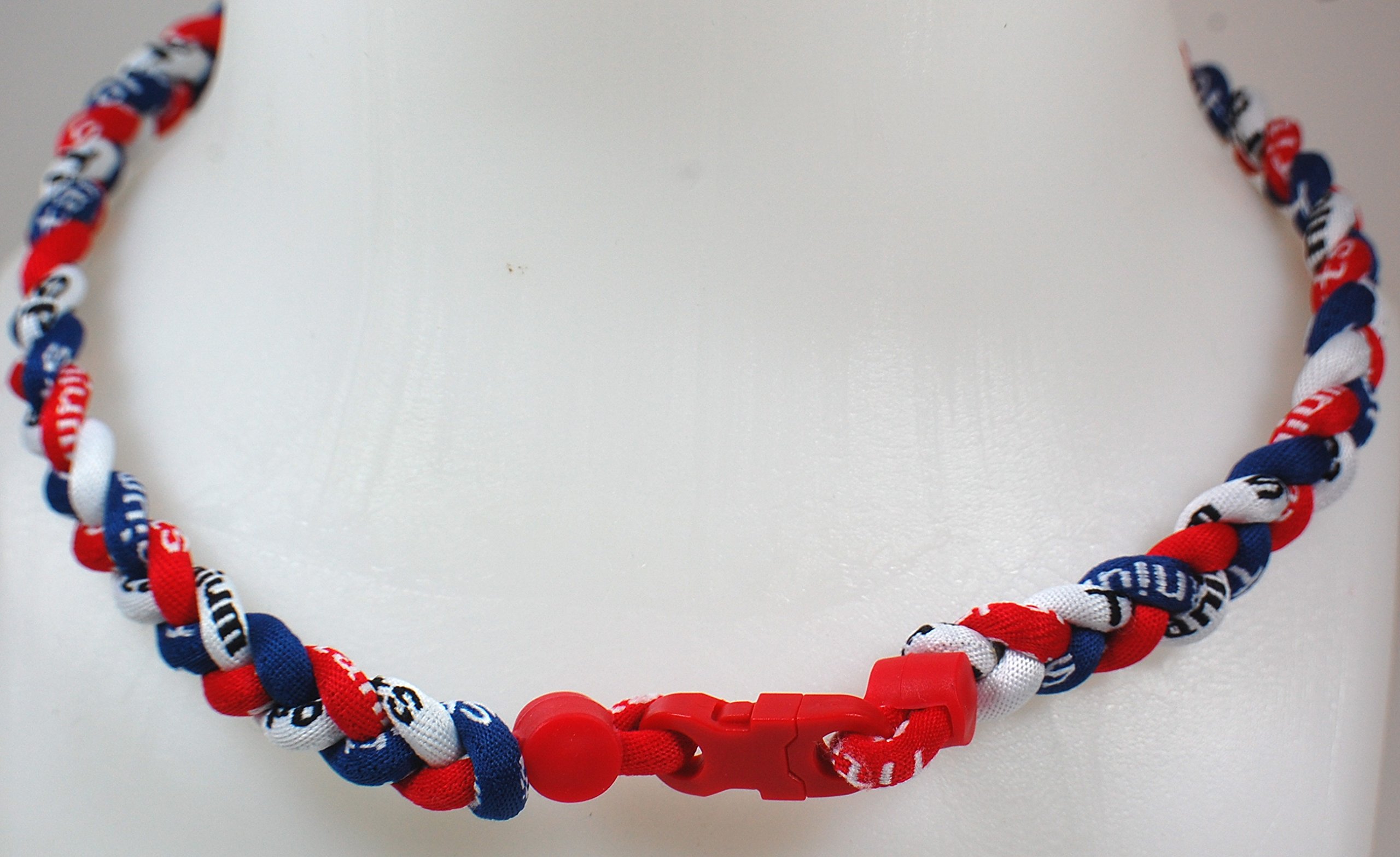 Custom Sports Farm Tornado Necklace with Clasp - Navy Blue, Red & White (Red Clasp) | Trendy Statement Jewelry for Athletes & Sports Fans