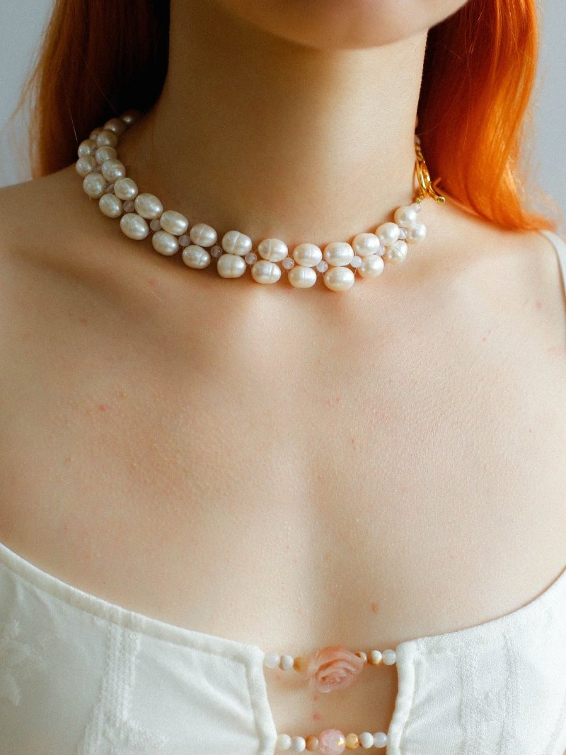 Double Layer Braided Freshwater Pearl Necklace for Women - Elegant OT Choker for Wedding, Party & Special Occasions