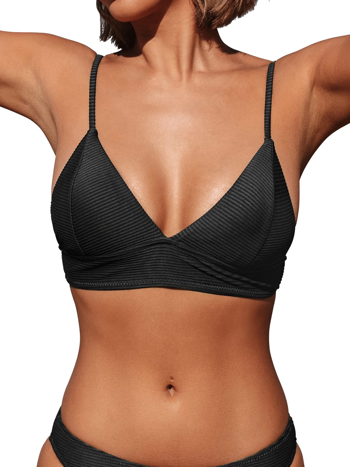CUPSHE Women's V-Neck Textured Bikini Top - Sexy Swimwear for Beach, Pool & Summer Vacations | Comfortable Bathing Suit for Swimming, Sunbathing & Water Sports