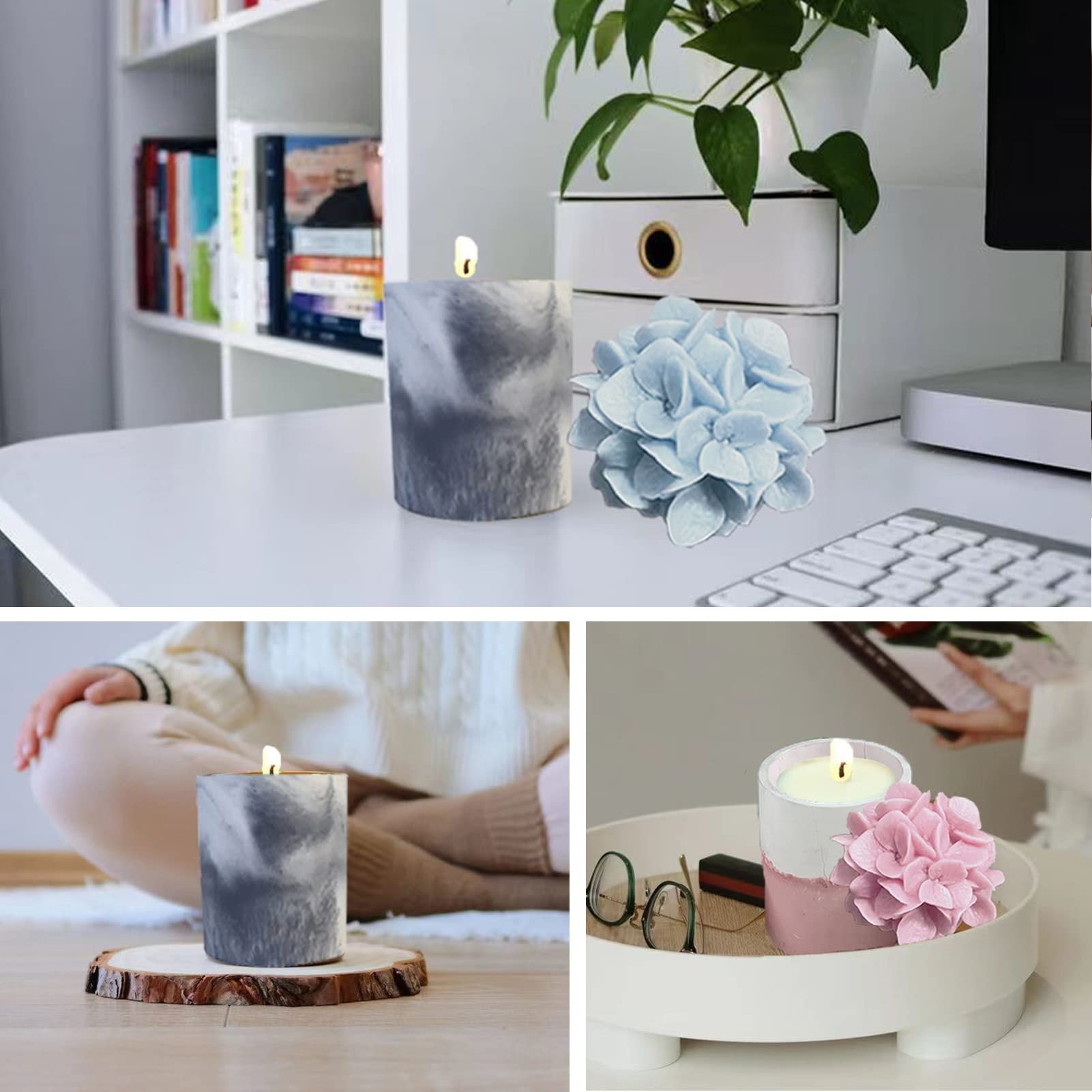 Hydrangea Flower Soap & Candle Molds with Lids - Silicone Concrete Candle Jar Molds for DIY Soap Making, Candle Vessels - Perfect for Wedding Favors, Home Decor, Bath & Body Crafts