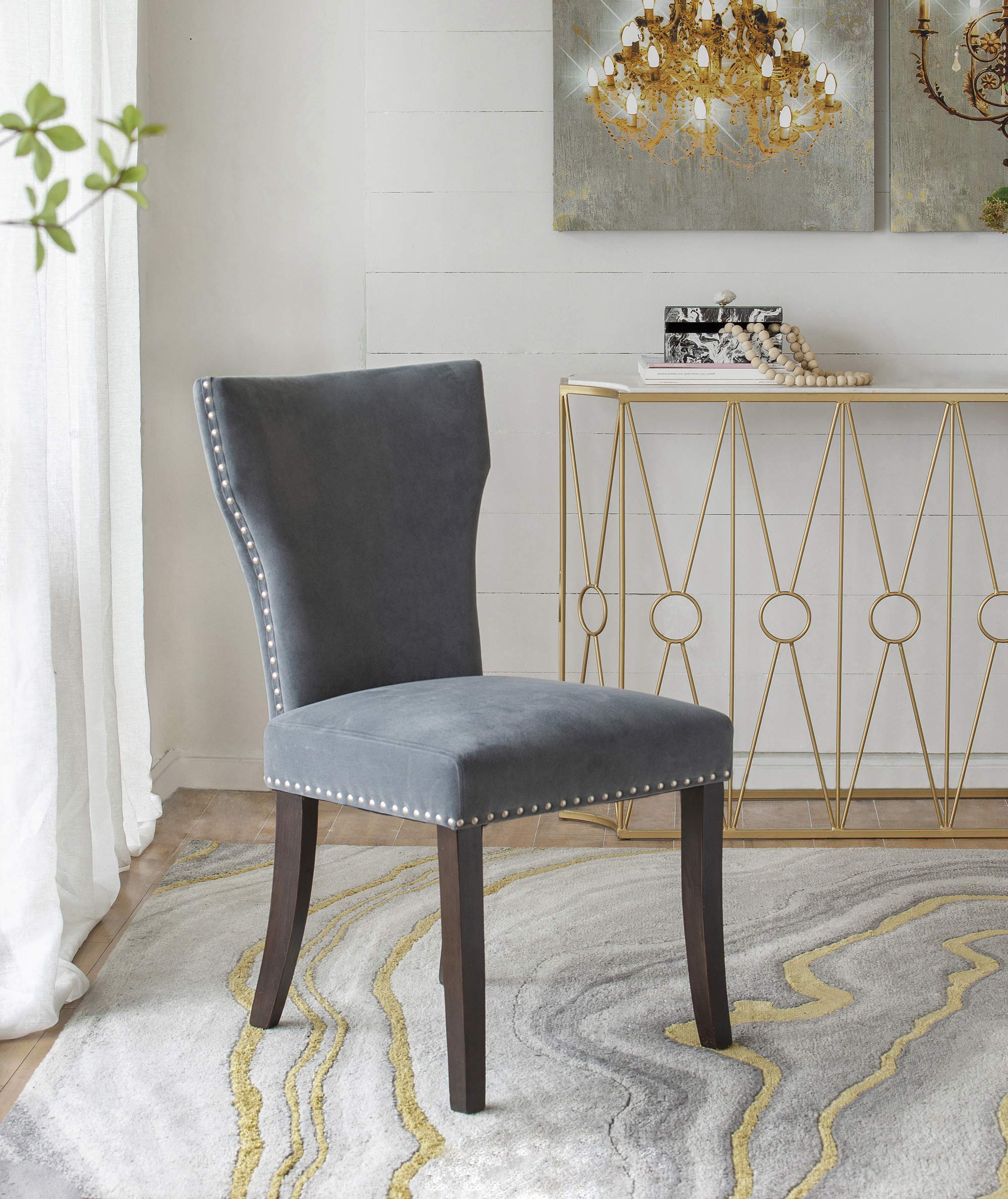 Elegant Modern Velvet Dining Chairs with Back Support & Nailhead Trim - Set of 2 Gray - Perfect for Dining Room, Kitchen, Living Room & Home Office Decor