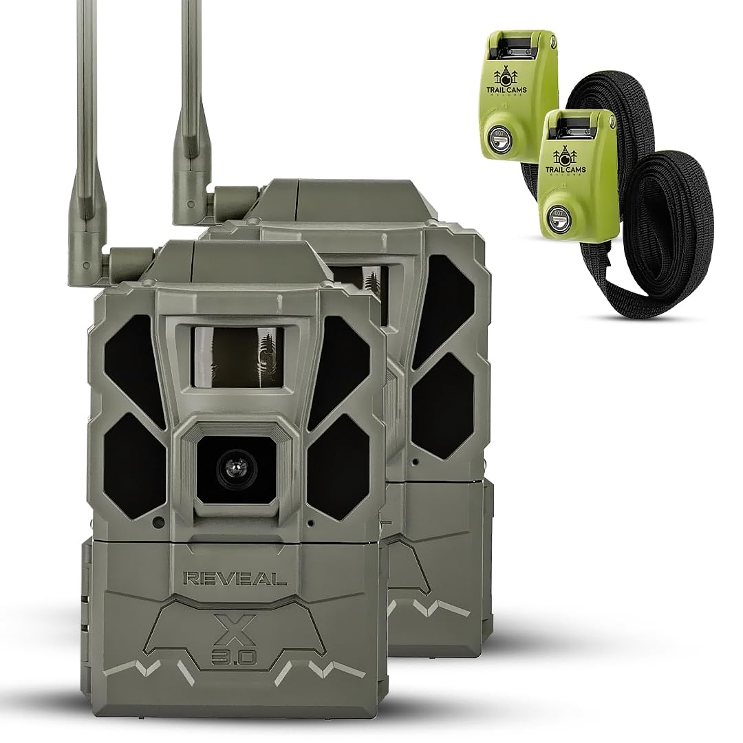 TACTACAM Reveal X Gen 3.0 Cellular Trail Camera - Multi Carrier Compatible, HD 1080P Photos & Videos, Built-in GPS, Long Battery Life, Low-Glow IR Flash, Fast Trigger Speed with Steel Straps (2 Pack) - Perfect for Wildlife Monitoring, Hunting, and Outdoor Security Surveillance