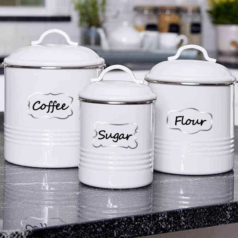 138 Clear Waterproof Removable Write-on Sticker Labels with Silver Border for Kitchen Pantry Organization - Perfect for Spice Jars, Condiment Containers, Flour & Sugar Canisters - Includes 2 Free Markers (Ideal for Home Kitchen Storage & Meal Prep)