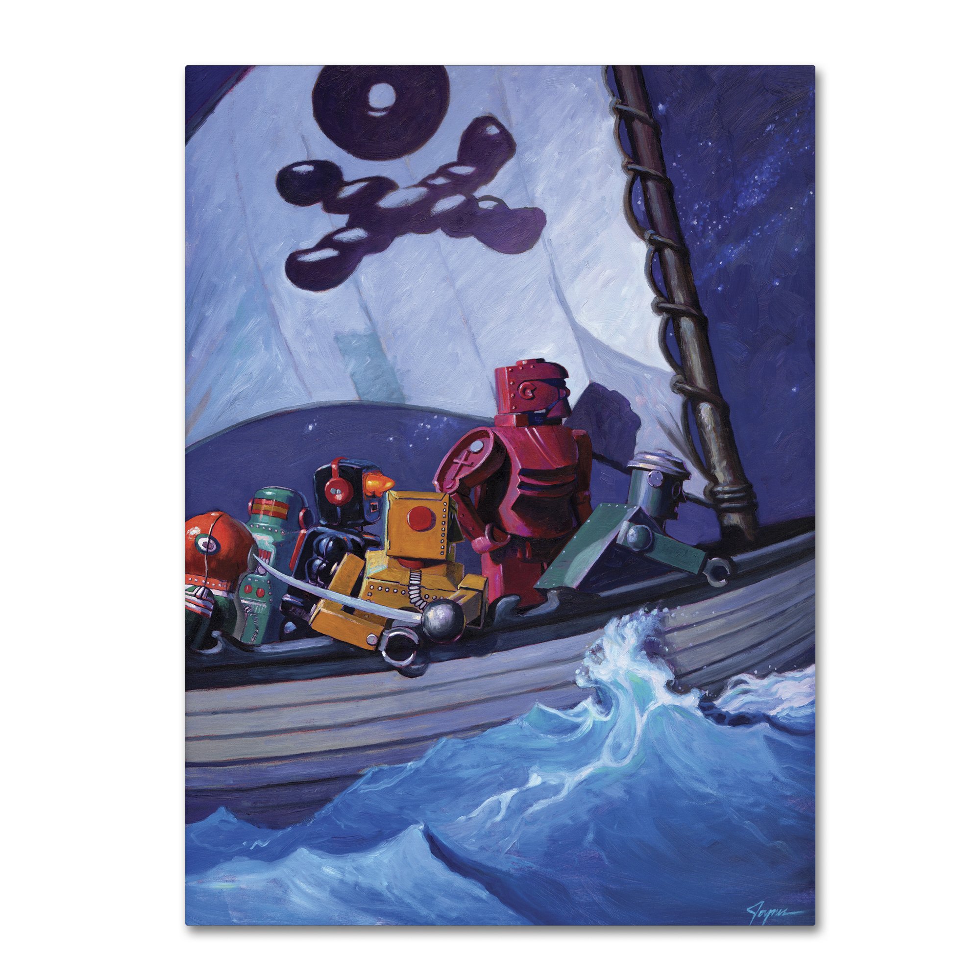 Eric Joyner Raiders Fine Art Print - 35x47 Inch Wall Decor for Living Room, Bedroom & Office - Vintage Sci-Fi Robot & Donut Painting - Unique Gift for Art Lovers
