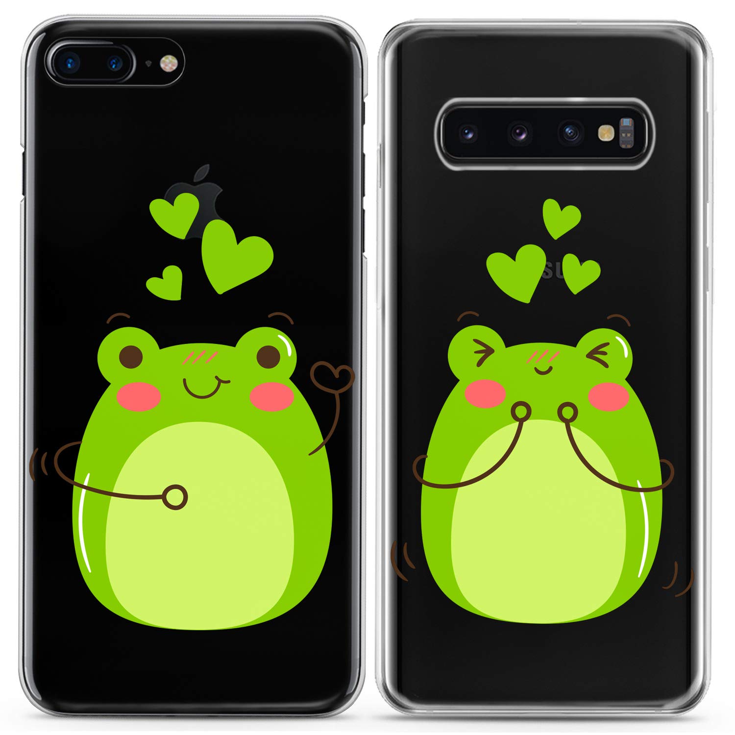 Cute Green Frog Matching Couple Phone Cases - Compatible with iPhone 16/15/14/13/12/11 Pro Max/Mini/XS/X/8 Plus/7+/XR/10/SE/5 - Adorable Love Gift Silicone Cover for Anniversary & Couples - Perfect for Valentine's Day, Dating & Relationship Gifts for Girlfriend/Boyfriend