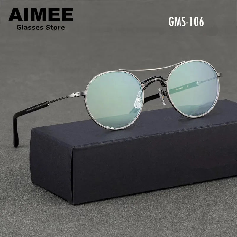 Aimee Unisex Full Rim Round Double Bridge Titanium Eyeglasses Frame 7106 - Lightweight Durable Glasses for Men & Women, Perfect for Reading, Working & Daily Wear