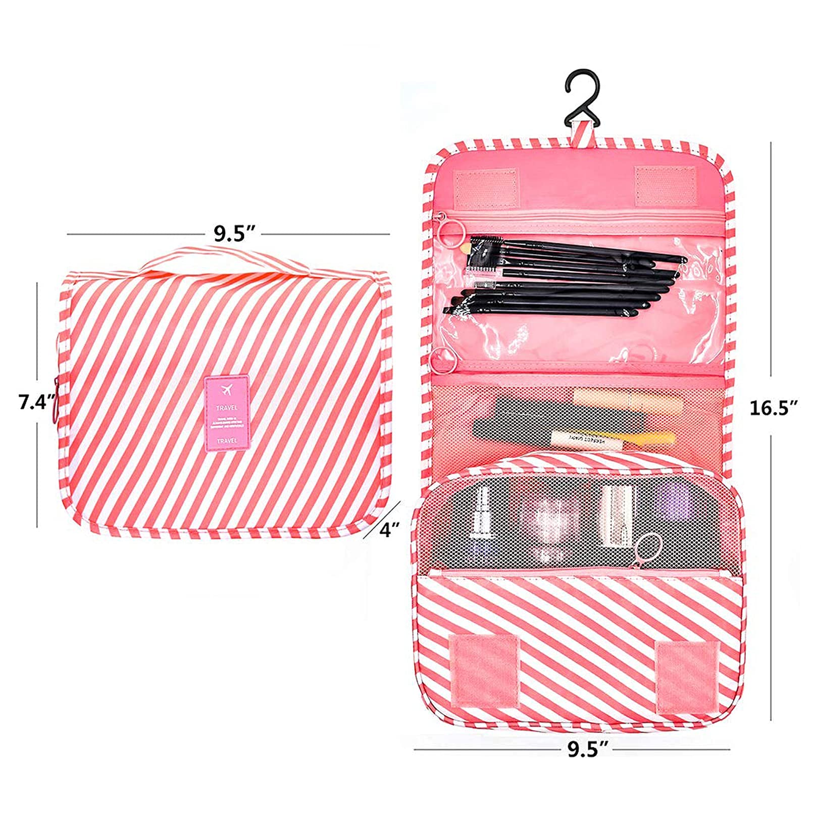 Premium Hanging Toiletry Bag for Women - Waterproof Travel Makeup Organizer with Hook, Cosmetic & Shower Bag for Bathroom Essentials (Pink Stripes) | Ideal for Travel, Gym, Camping & Daily Use