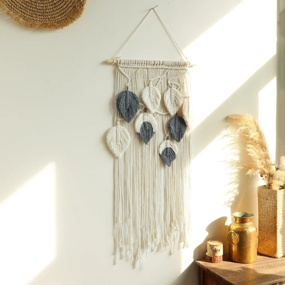 Boho Macrame Leaves Wall Hanging - Handmade Cotton Rope Decor for Living Room, Bedroom, Nursery - Perfect for Home, Office & Wedding Decor
