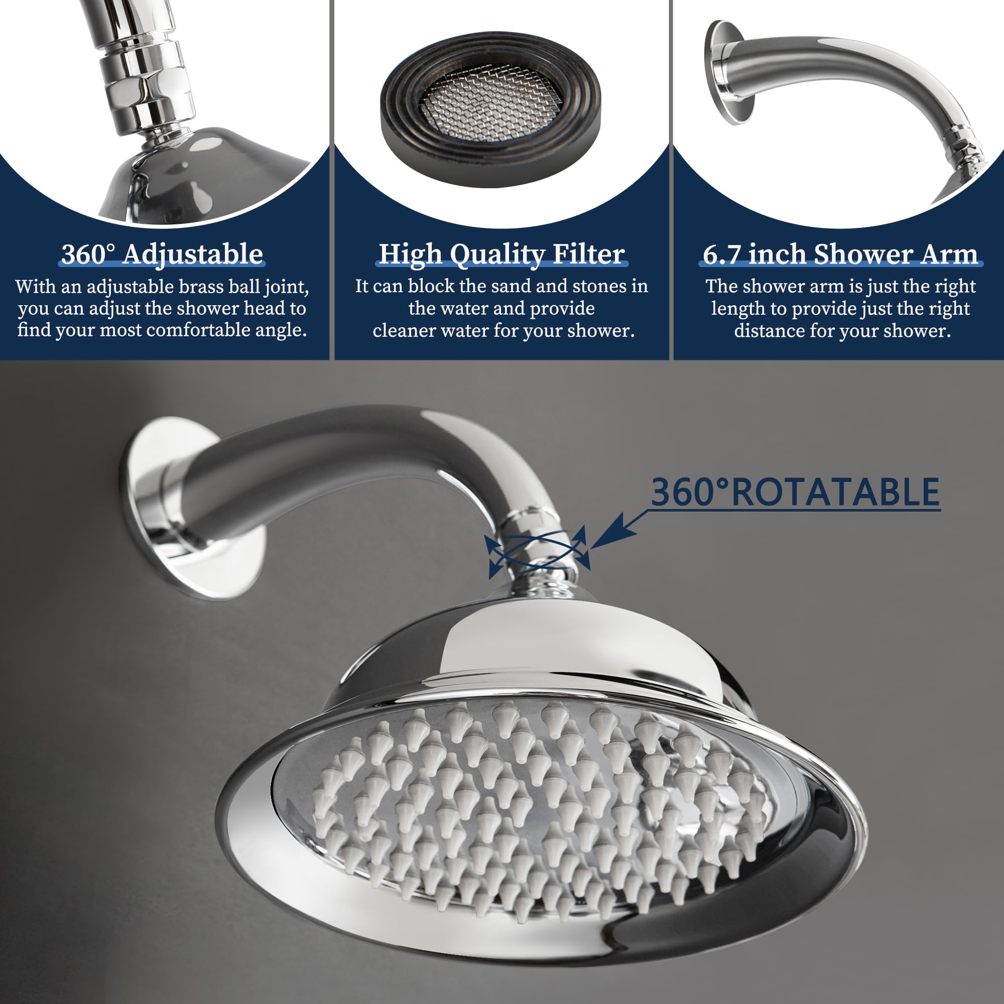 SKOWLL 8 Inch Rainfall Shower Head Set with Handheld Spray - Wall Mount Vintage Shower System, 2 Function Overhead Shower Kit in Polished Chrome - Perfect for Bathroom Renovation & Spa-Like Shower Experience