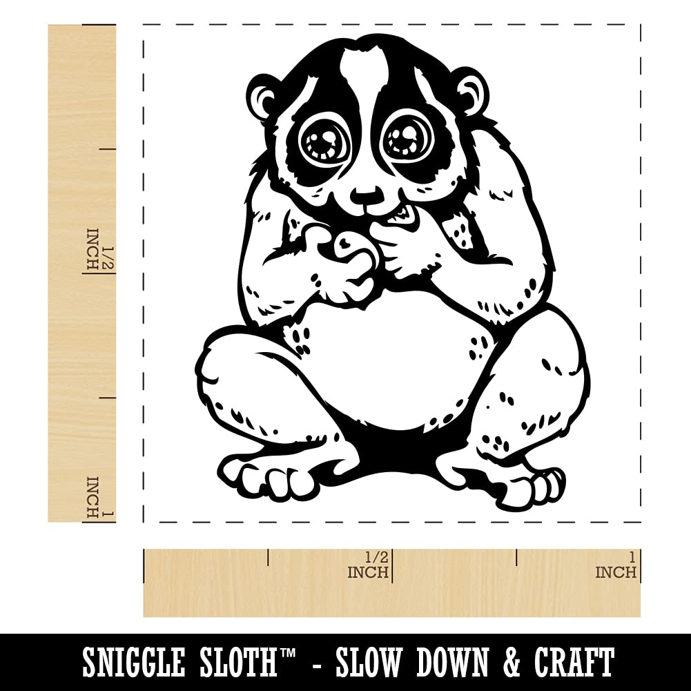 Slow Loris Eating Grapes Self-Inking Rubber Stamp - 1 Inch Small Stamp with Red Ink - Perfect for Scrapbooking, Card Making & DIY Crafts