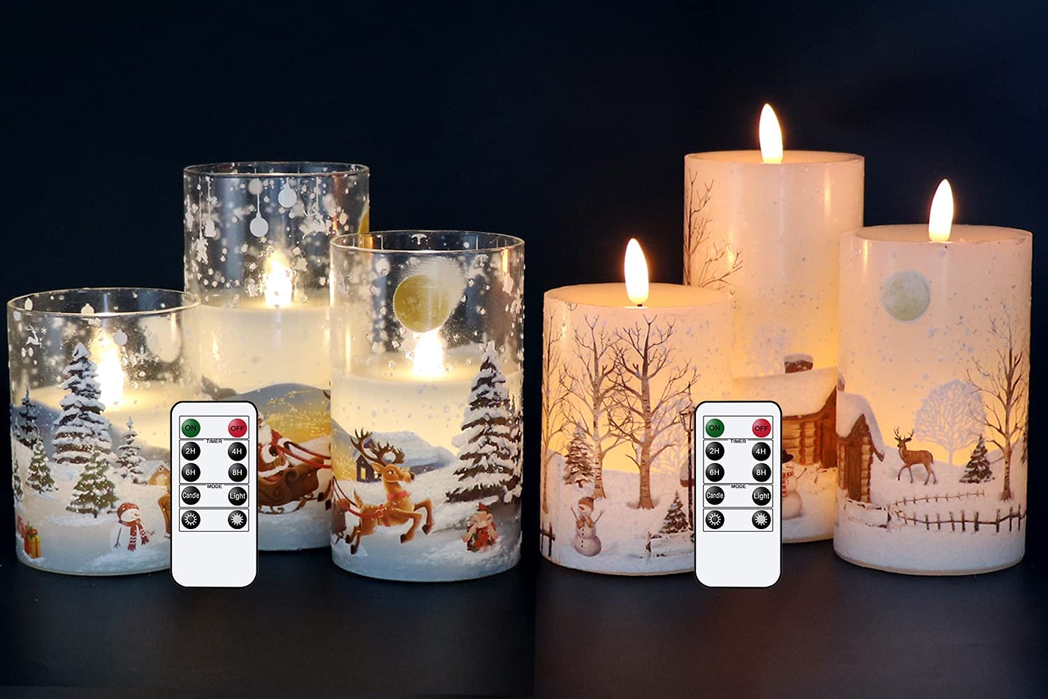 DRomance Flameless LED Pillar Candles - Set of 3 with Remote & Timer, Battery Operated Christmas Candles (Santa & Snowman Design) - Perfect for Holiday Decor, Wedding Centerpieces, and Cozy Home Ambiance