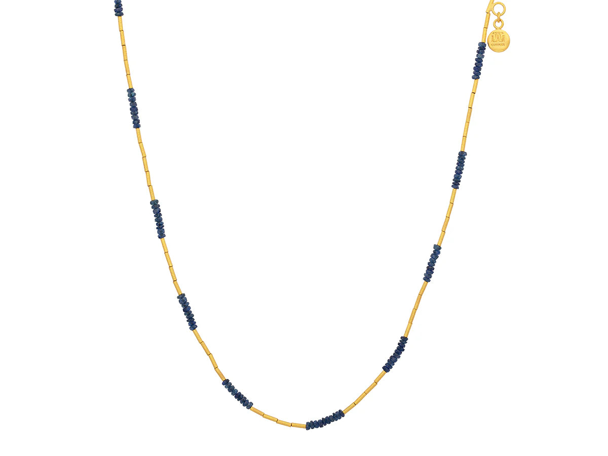 Gurhan Single Strand Sapphire & Gold Tube Beaded Necklace | Elegant Jewelry for Women | Perfect for Weddings, Parties & Special Occasions