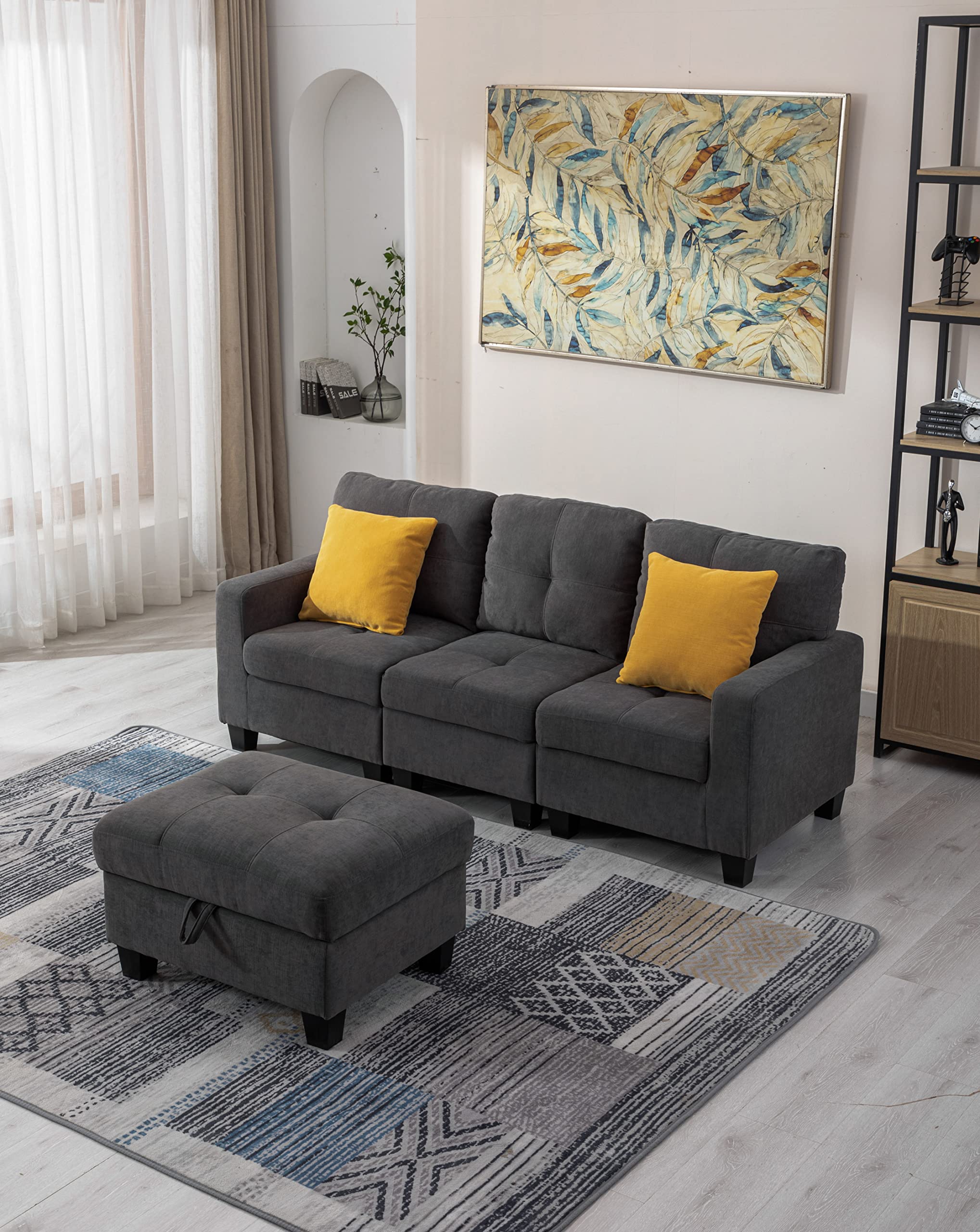 Luxury Velvet Sectional Sofa Set - Modular Upholstered Couch with Armless Chair for Living Room, Dark Gray | Perfect for Small Spaces, Apartments & Modern Home Decor