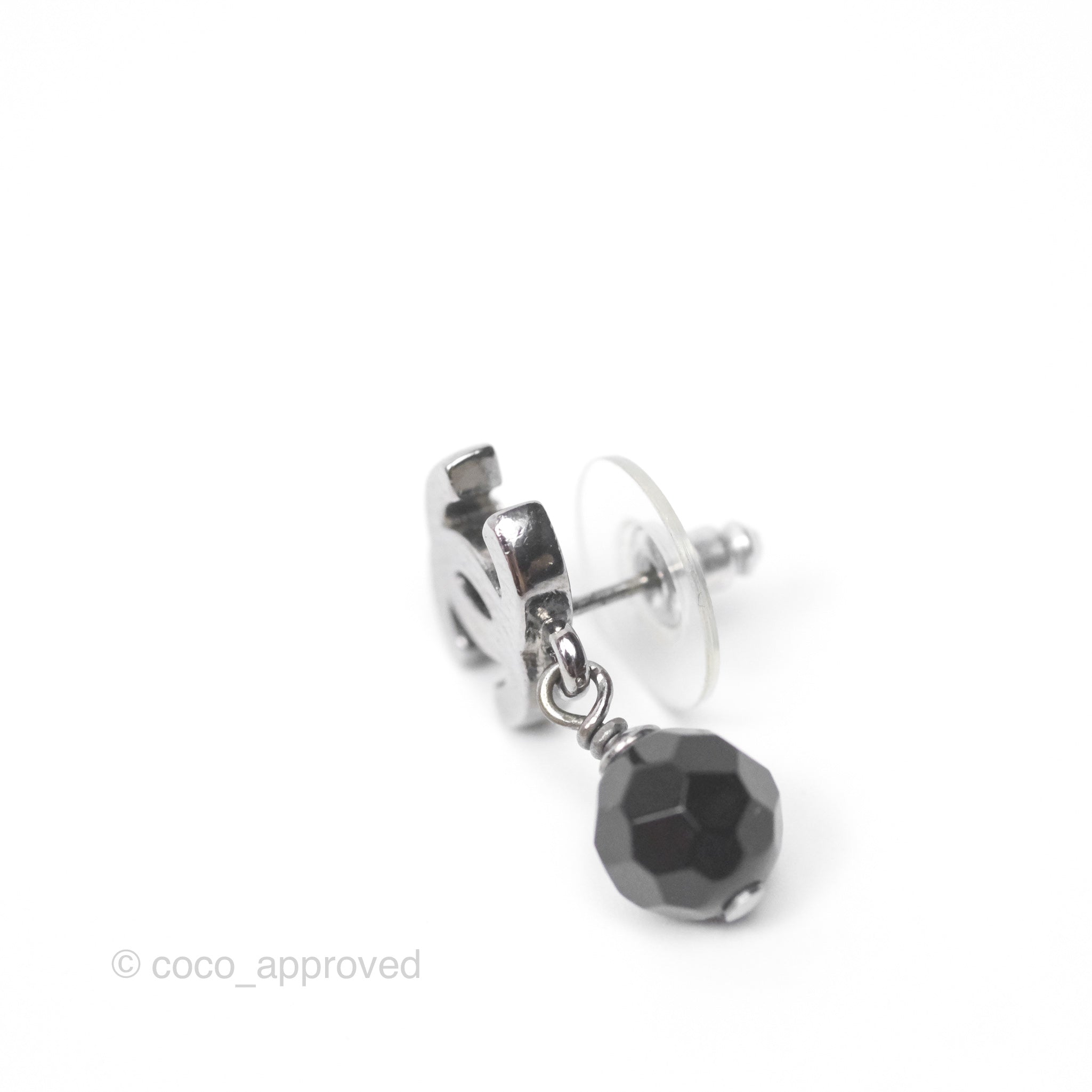 Chanel CC Black Bead Drop Earrings - Dark Silver 10V | Luxury Fashion Jewelry for Women | Perfect for Parties, Weddings & Special Occasions