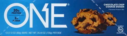 ONE 1 Protein Bars - 20g Protein & Only 1g Sugar | Chocolate Chip Cookie Dough Flavor | Gluten-Free Snack (2.12 Oz) - Perfect for High Protein Diets, Post-Workout Recovery & Healthy On-the-Go Snacking
