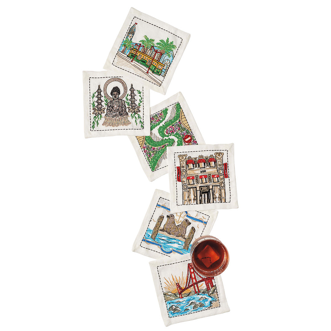 Premium San Francisco Themed Cocktail Napkins - Set of 6, 4x4 Inch Absorbent Paper Drink Coasters for Parties, Bars & Home Entertaining
