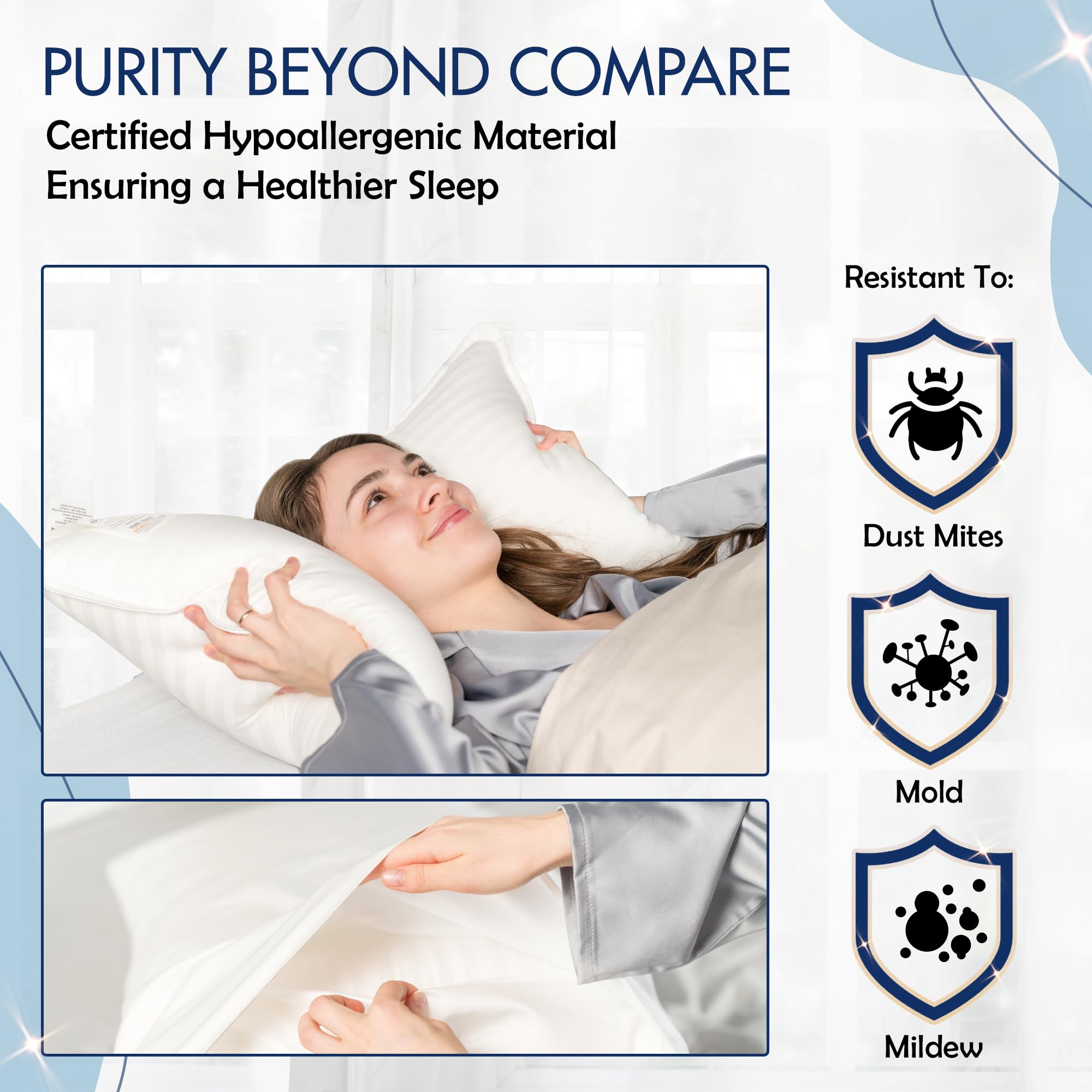Luxury Queen Size Bed Pillows Set of 2 - Hotel Quality Hypoallergenic Down Alternative Pillows for Side & Stomach Sleepers, Soft Firm Support with Thermal Technology - Perfect for Home, Guest Room & Travel Use