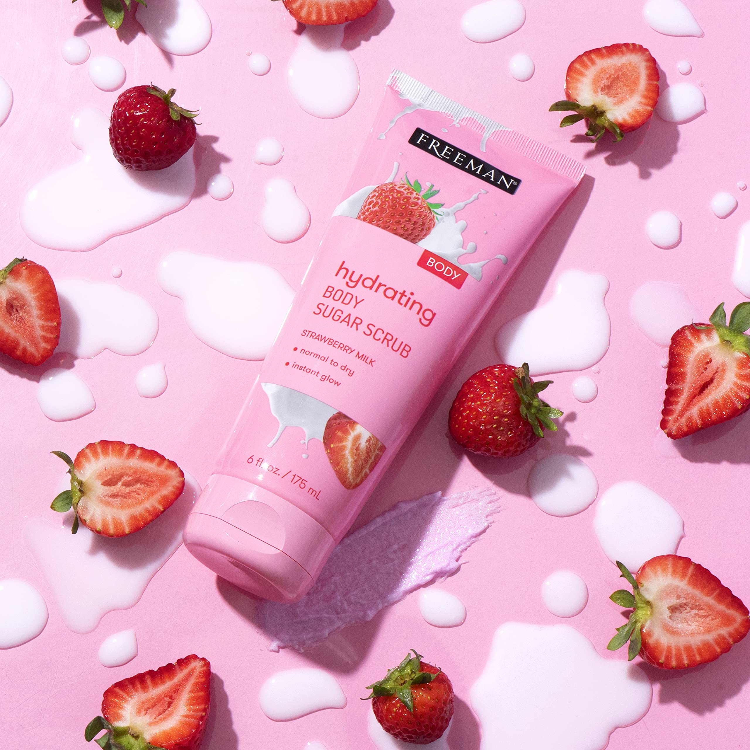 Freeman Sugar Body Scrub Set - Strawberry Milk, Green Tea & Coffee Exfoliating Scrubs | Hydrating & Deep-Cleansing Skincare | Removes Dirt, Oil & Impurities | Prepares Skin for Self-Tanning | 3-Pack | Perfect for Spa Day, Pre-Tan Routine & At-Home Skincare