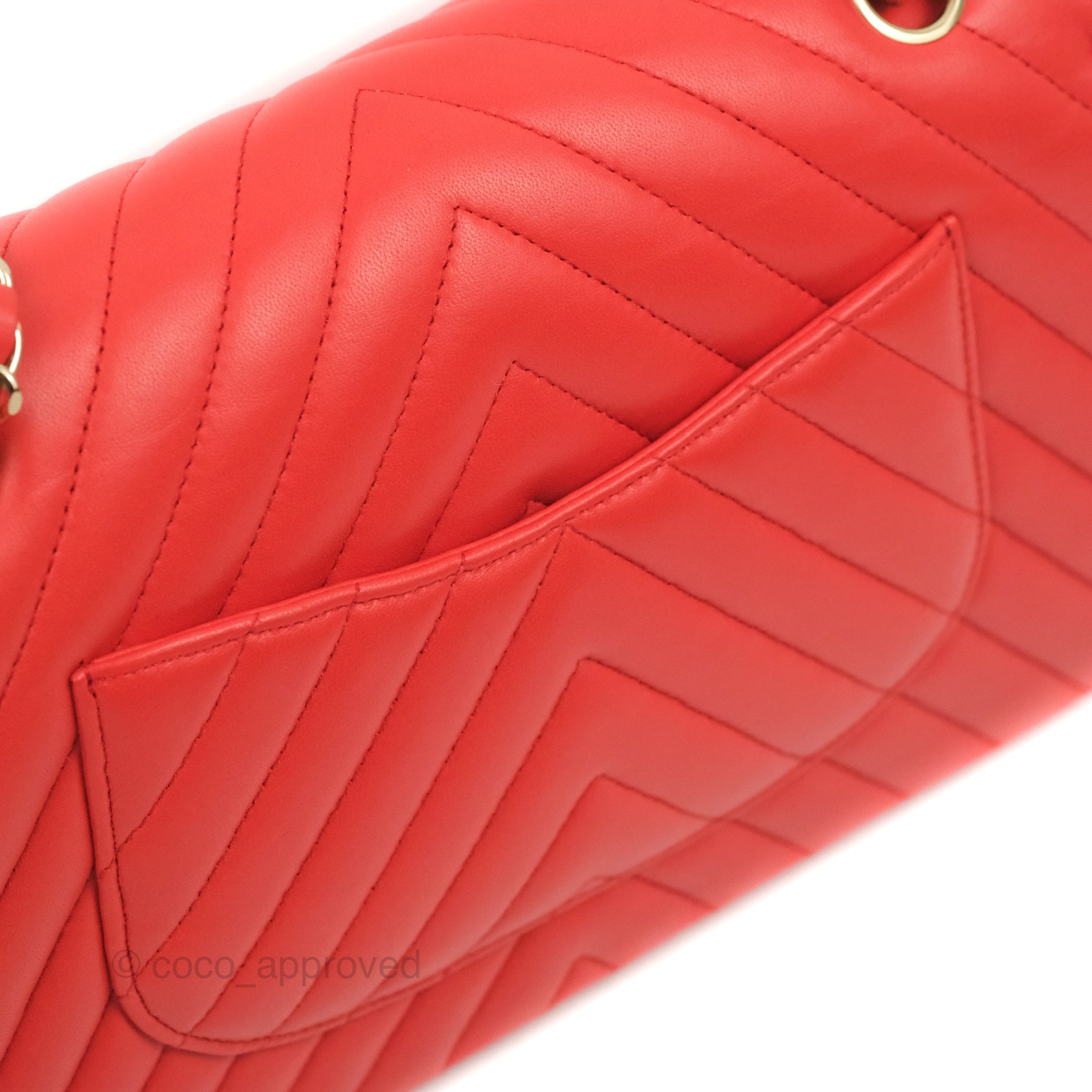 Chanel Classic Medium Flap Bag - Chevron Red Lambskin Leather with Gold Hardware | Luxury Designer Handbag for Women | Perfect for Date Night, Parties & Special Occasions