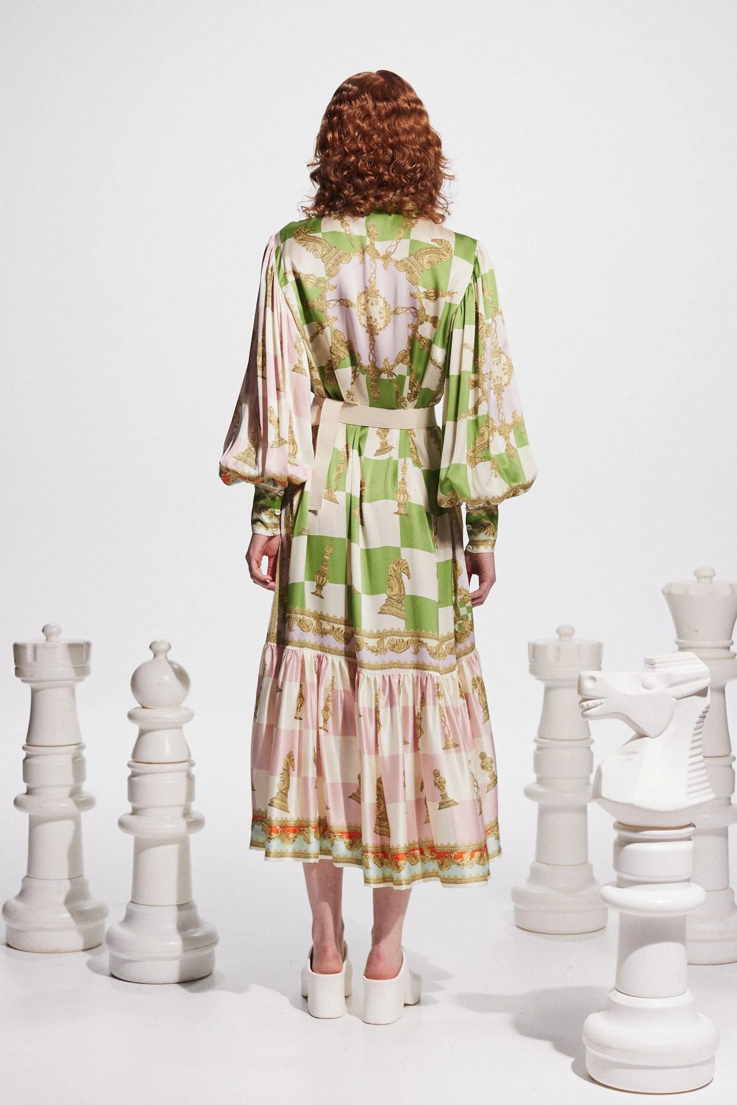 Checkmate Silk Shirtdress for Women - Elegant Long Sleeve Button Down Dress for Office, Party & Special Occasions