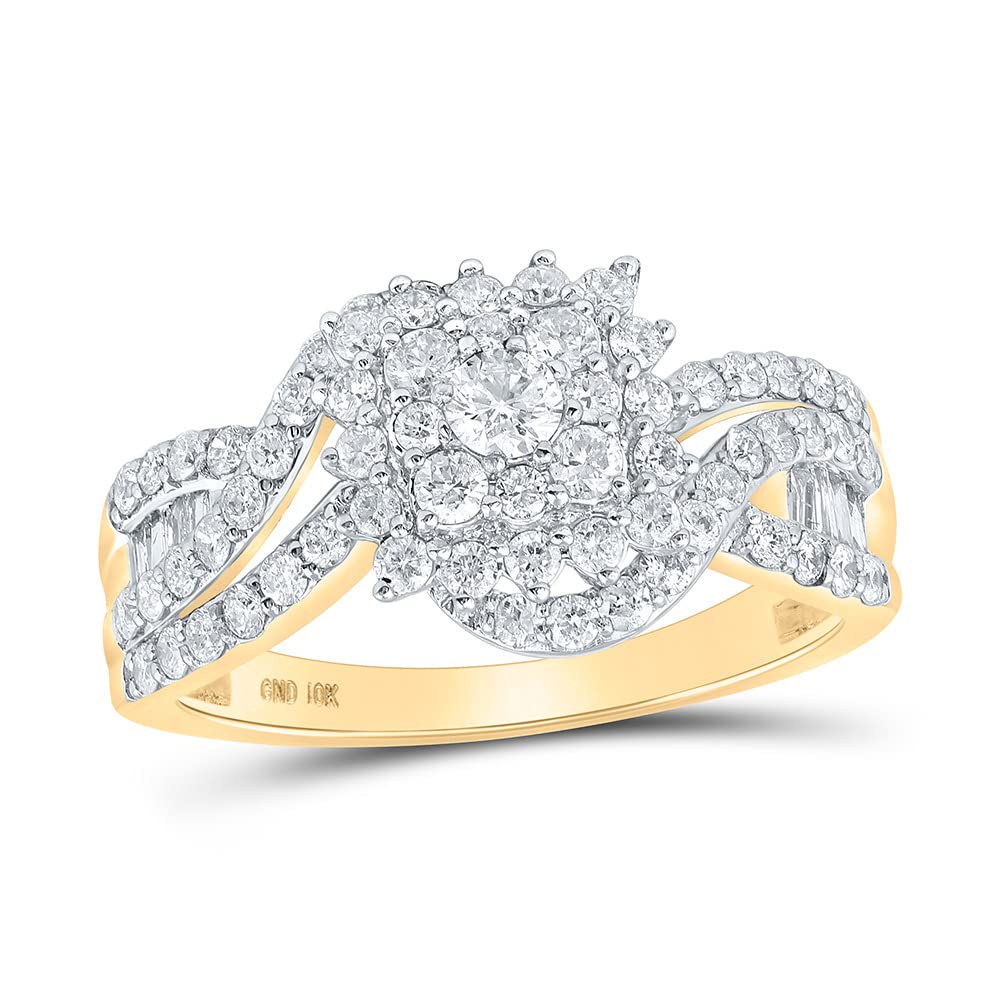 10K Yellow Gold Women's Round Diamond Cluster Ring - 1 CTTW Diamond Engagement Ring for Anniversary, Wedding, Valentine's Day Gift