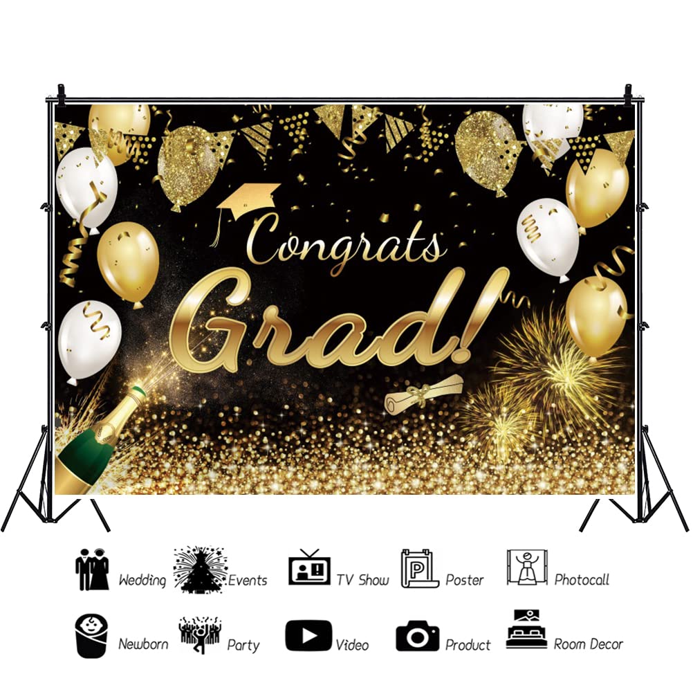 20x10ft Black and Gold Graduation Backdrop - Class of 2024 Congrats Grad Photography Background for Prom Party, Teen Graduation Decor, Studio Props & Portrait Supplies | Perfect for Graduation Ceremonies, Photo Booths & School Events