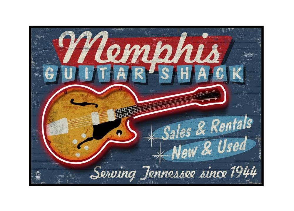 Vintage Guitar Shack Sign - Memphis Tennessee Wall Art - 36x24 Framed Canvas Print - Music Room Decor & Bar Sign for Home, Office or Cafe | Perfect for Music Lovers, Vintage Collectors & Restaurant Decor