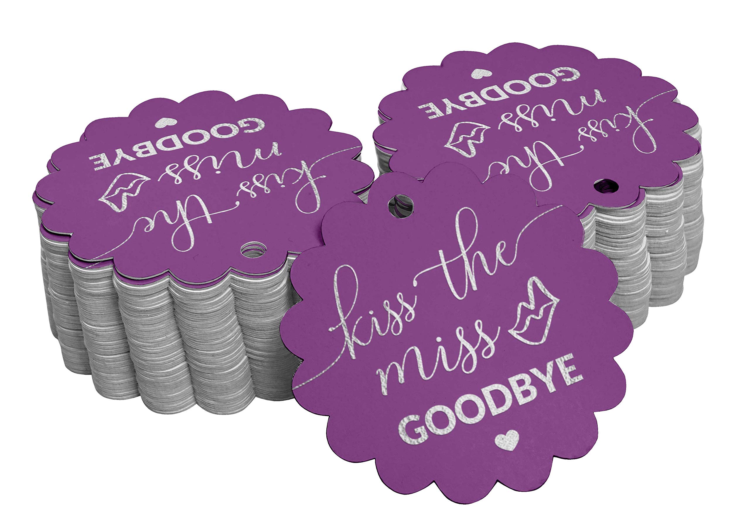 50pcs Real Silver Foil 'Kiss The Miss Goodbye' Bridal Shower Favor Tags - Elegant Wedding Party Decorations & Gift Tags for Bachelorette, Bridal Shower Favors