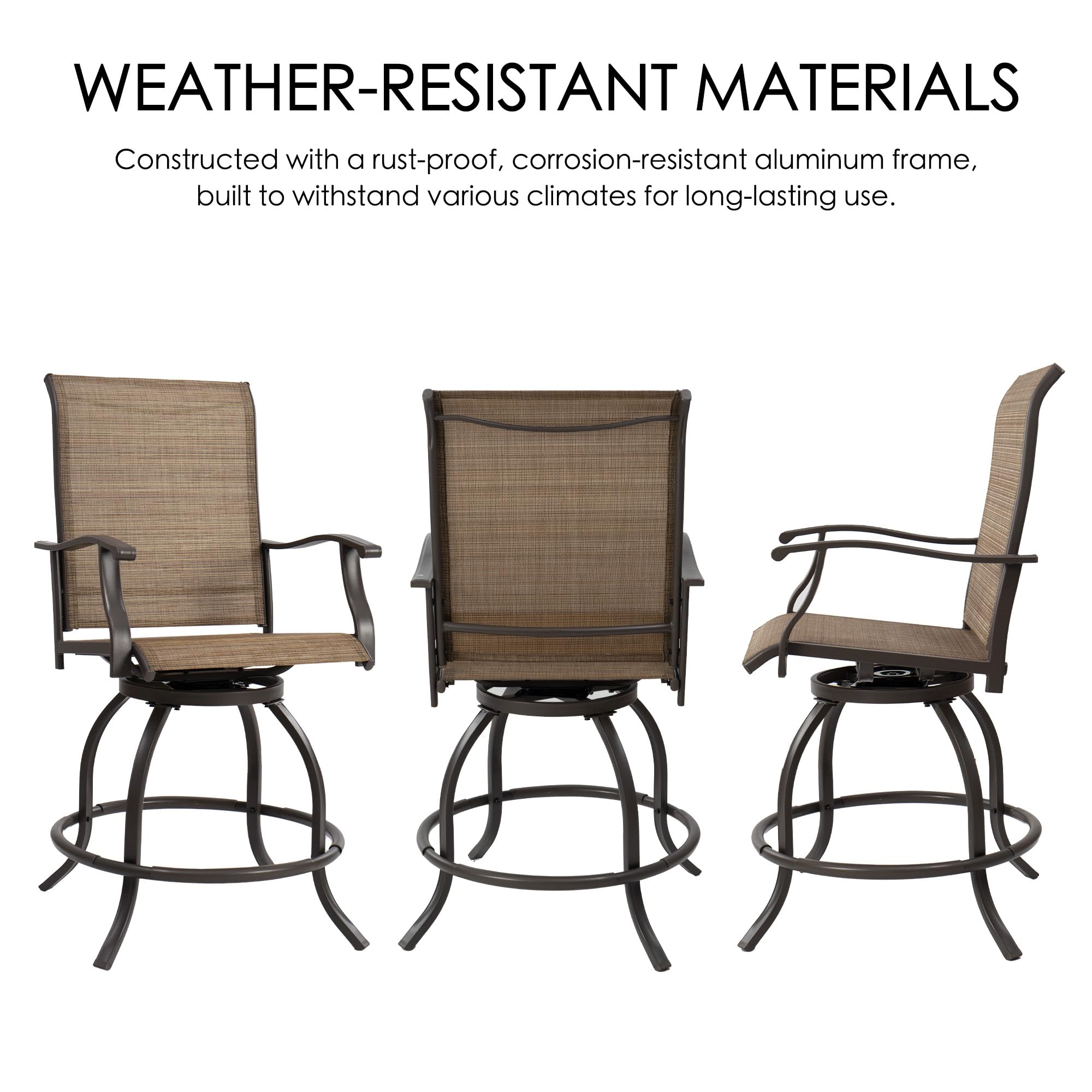 Kozyard Isabella Outdoor Patio High Swivel Bar Stools - Counter Height Adjustable Swivel Chairs for Bistro Set, Backyard, Cafe, Restaurant & Bar - Textilene Fabric - Perfect for Outdoor Dining, Lounging & Entertaining