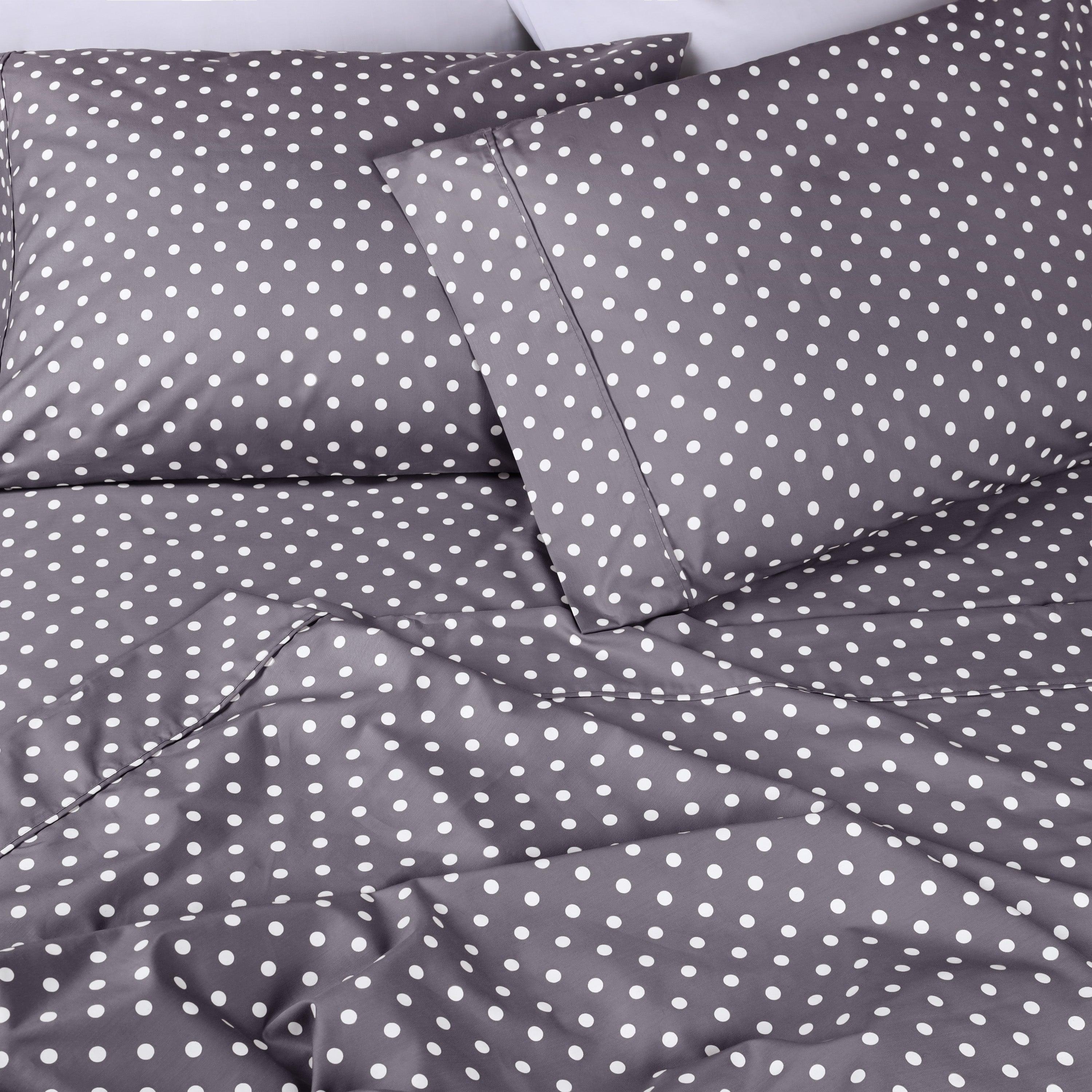 Polka Dot 600 Thread Count Cotton Blend Deep Pocket Sheet Set - Queen Size Bedding for Comfortable Sleep & Stylish Bedroom Decor