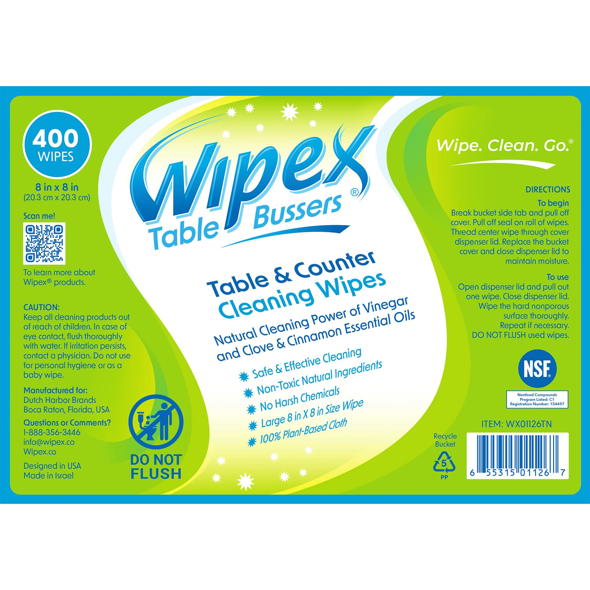 Wipex Natural Cleaning Wipes for Tables & Counters - 400 Pack with Vinegar, Propolis, Clove & Cinnamon Oil | Quick & Effective Surface Cleaner | Perfect for Restaurants, Kitchens & Home Use