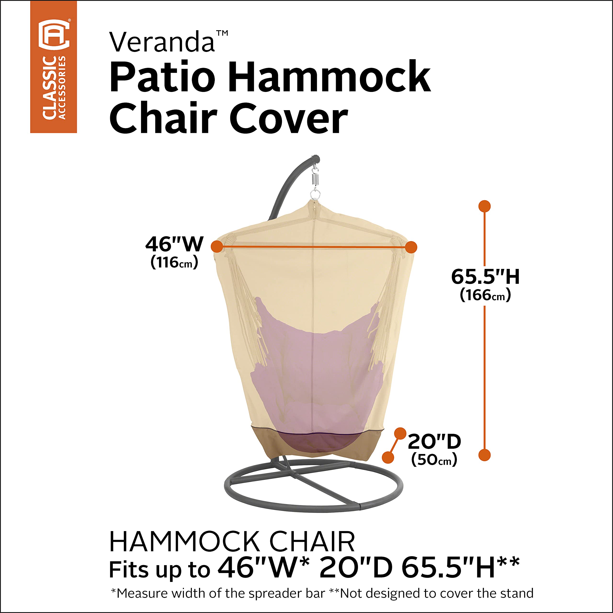 Classic Accessories Veranda 46 Inch Water-Resistant Patio Hammock Chair Cover - Outdoor Protection for Hammocks, Swings, and Porch Furniture