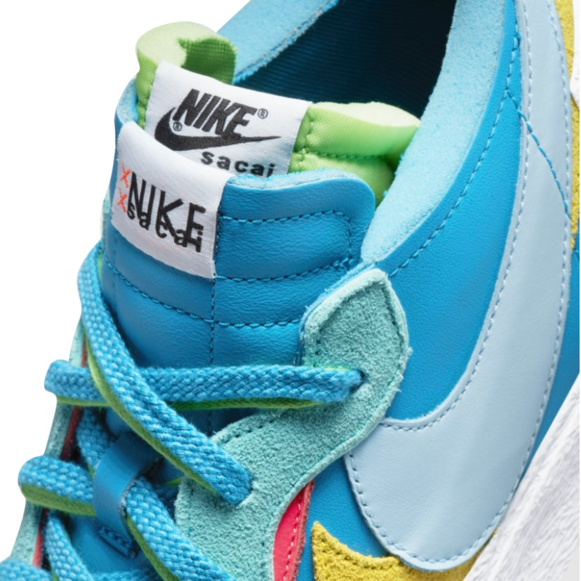 KAWS x Nike x Sacai Blazer Low Sneakers - Neptune Blue & White Colorway | Limited Edition Collab Shoes for Streetwear & Sneaker Collectors | Perfect for Casual Wear, Sneaker Events & Fashion Outfits