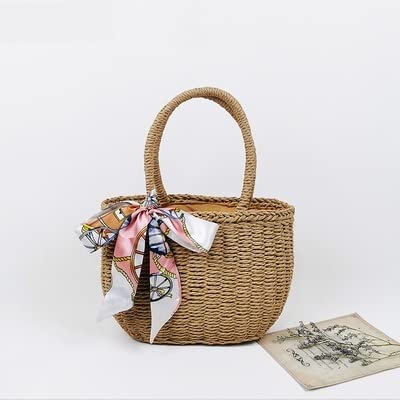YQBUER Handmade Woven Straw Beach Bag for Women - Top Handle Bucket Purse, Vacation & Travel Tote (Color A) | Perfect for Pool Parties, Summer Outings & Tropical Getaways