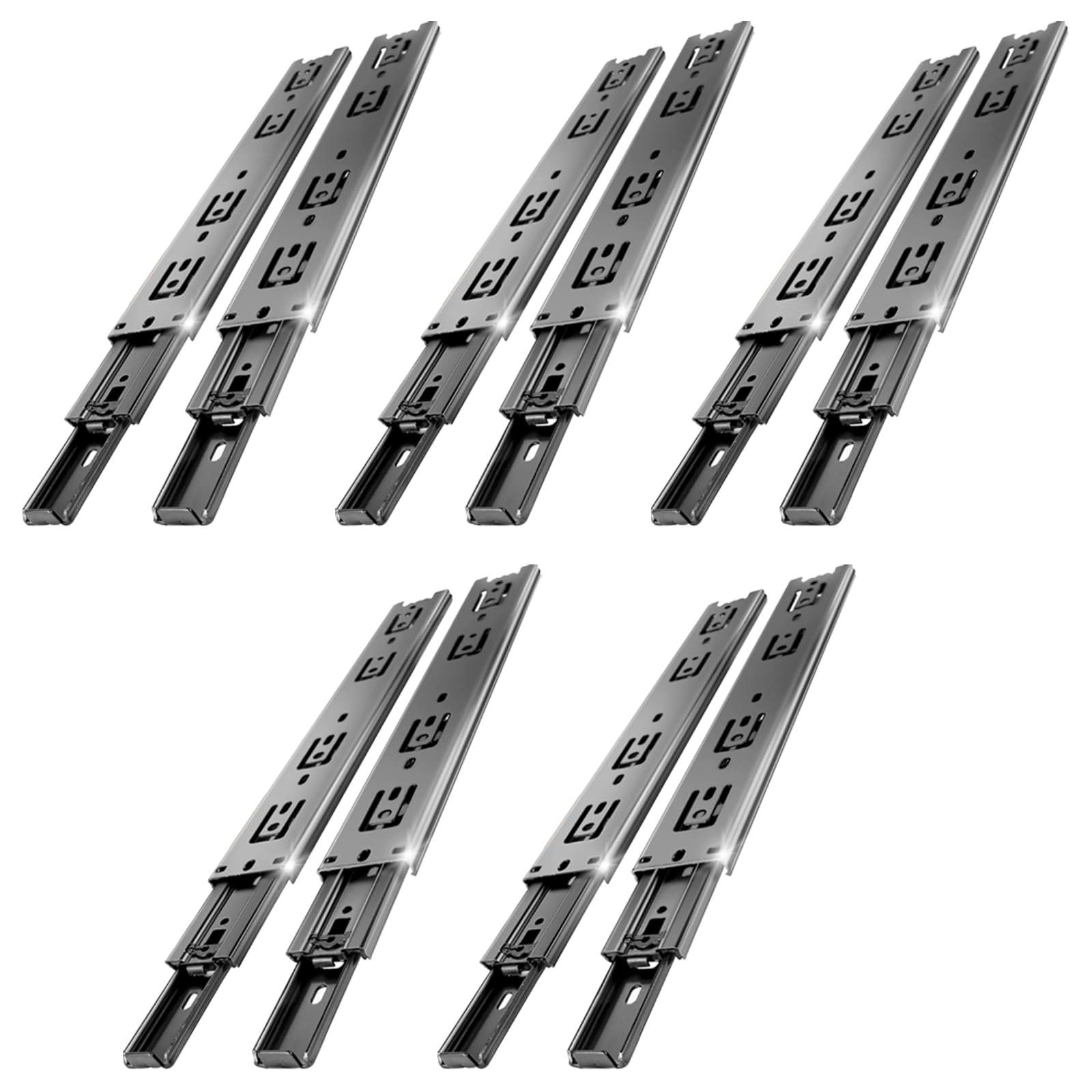 AOLISHENG 5-Pair Full Extension Drawer Slides Rails - 10/12/14/16/18/20/22/24 Inch, 100 LB Load Capacity, Side Mount Ball Bearing Metal Dresser Runner for File Cabinet, Trash Can, Kitchen Drawer - Black - Perfect for Home Office, Garage, and DIY Furniture Projects