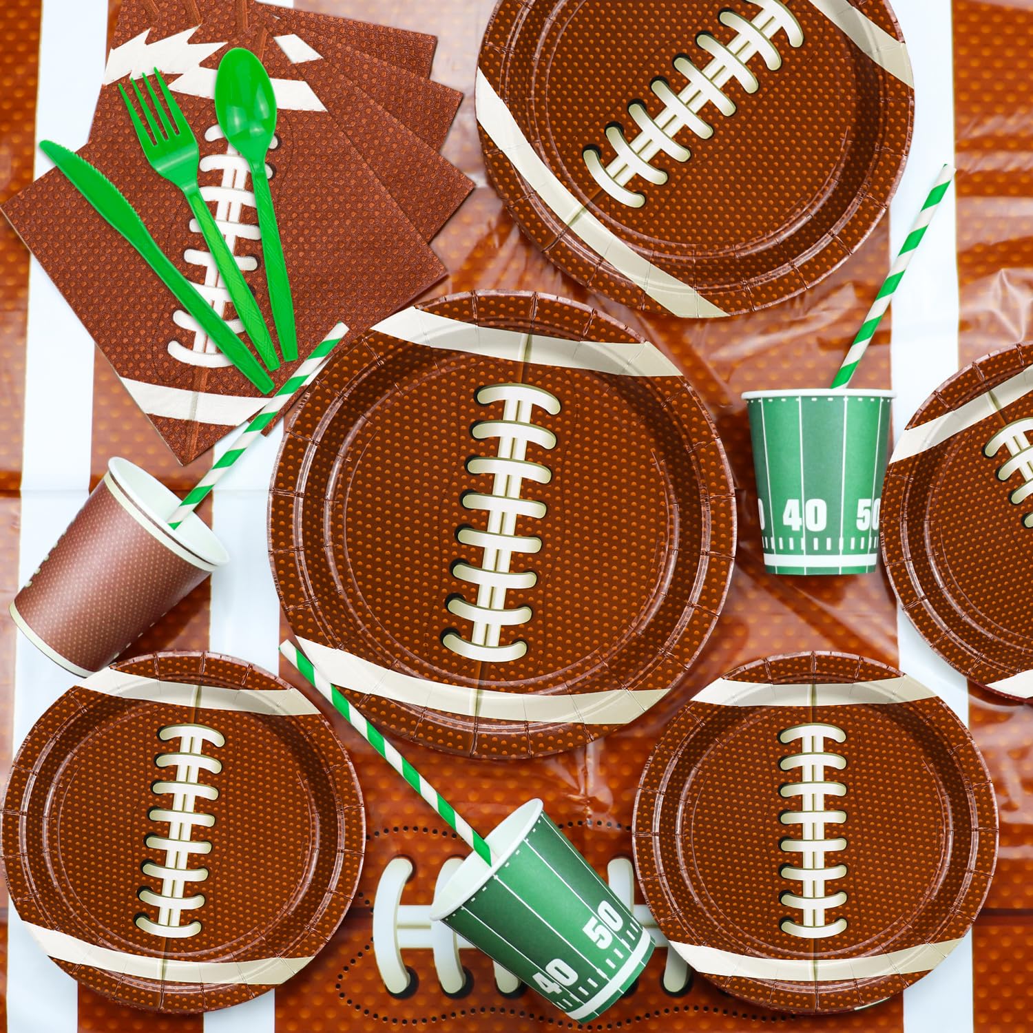 Football Party Supplies Set - 20-Piece Dinner Plates, Dessert Plates, Cups, Napkins, Tablecloth, Straws & Banner for Game Day Decorations | Perfect for Football Themed Birthday Parties, Tailgates & Sports Events