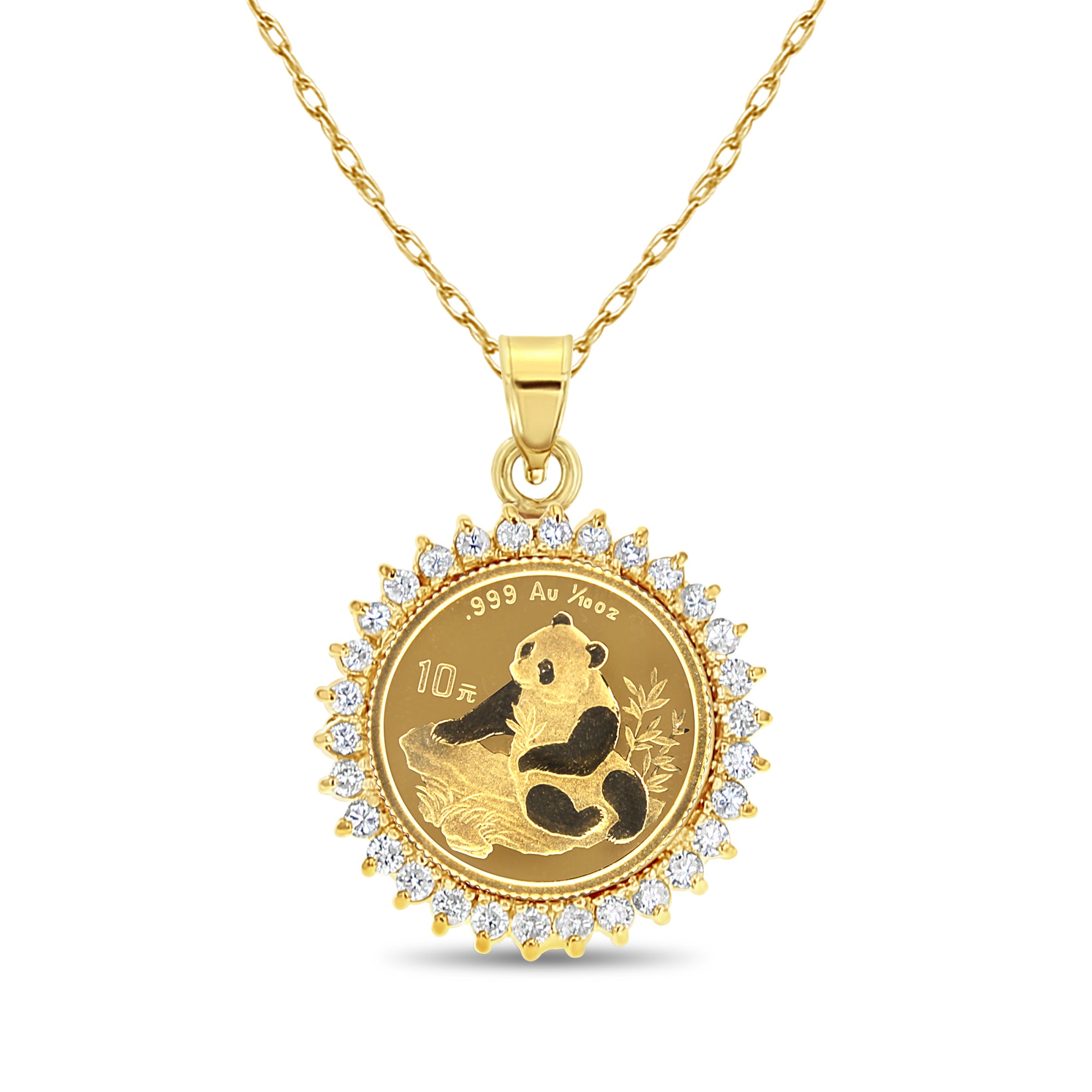 3/4 CT. Diamond Panda Coin Necklace - 14k Yellow Gold Pendant for Women | Elegant Jewelry Gift for Birthday, Anniversary & Special Occasions