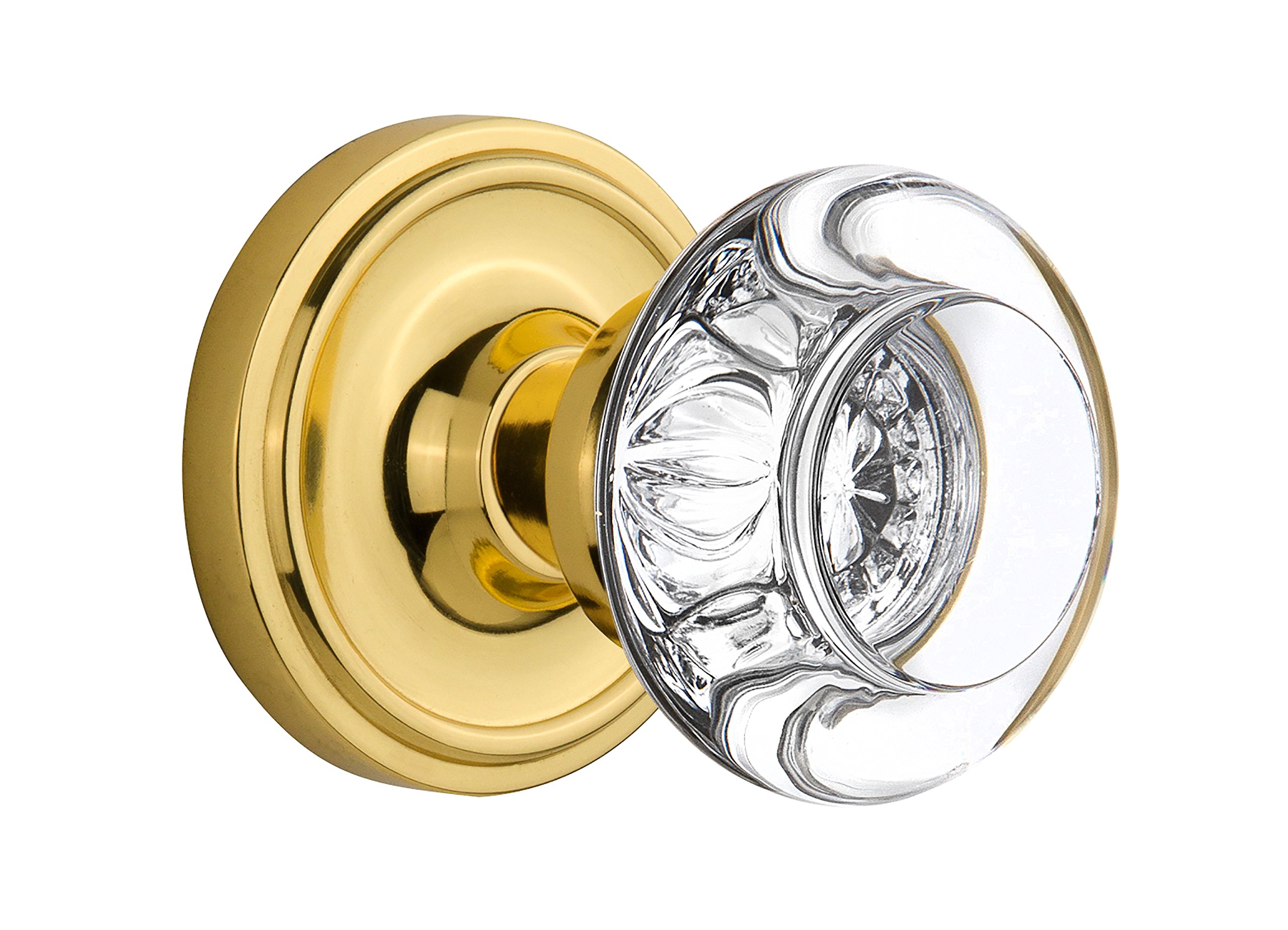 Vintage Polished Brass Double Dummy Classic Rosette with Round Clear Crystal Glass Knob - Nostalgic Warehouse 712396 - Perfect for Cabinet Doors, Dressers & Vintage Home Decor