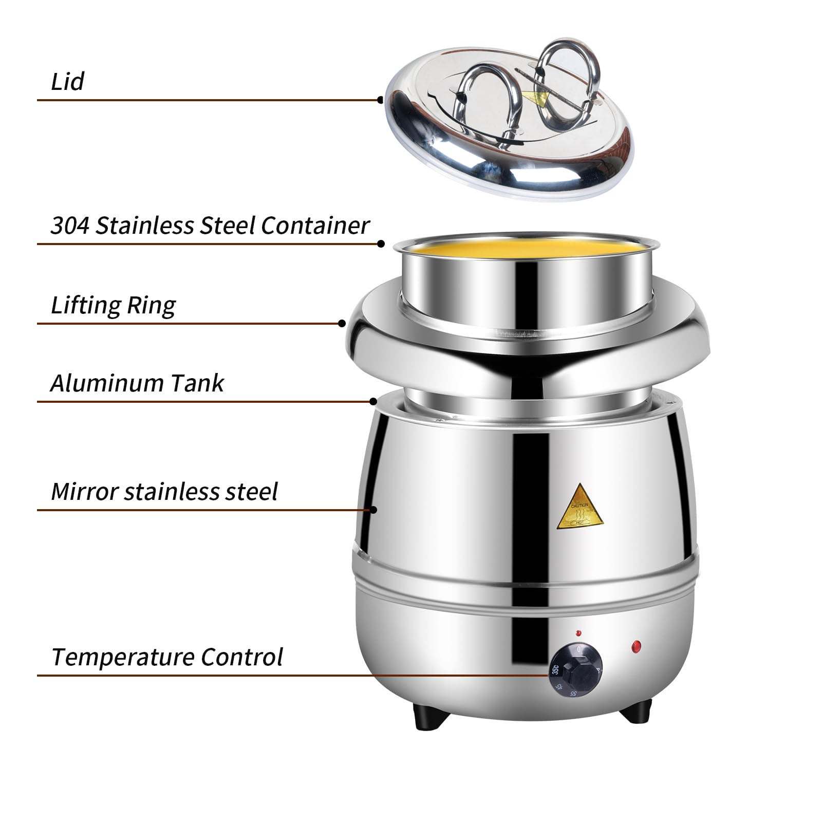 13L Commercial Electric Buffet Food Warmer - Stainless Steel Soup Warmer & Hot Holding Cabinet for Restaurants, Catering & Buffet Service