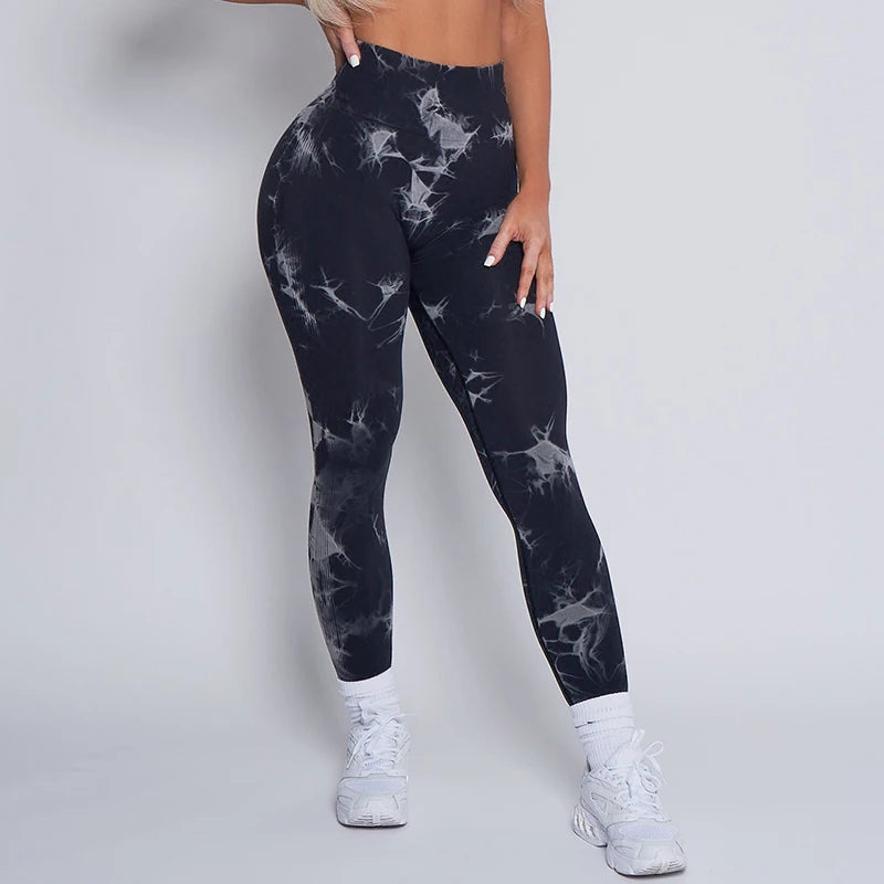 2023 Women's Seamless Tie-Dye Lightning Marble Leggings - High Waisted Gym Workout Pants for Running, Yoga & Fitness | Bubble Gum Color Bum Shaping Activewear for Women