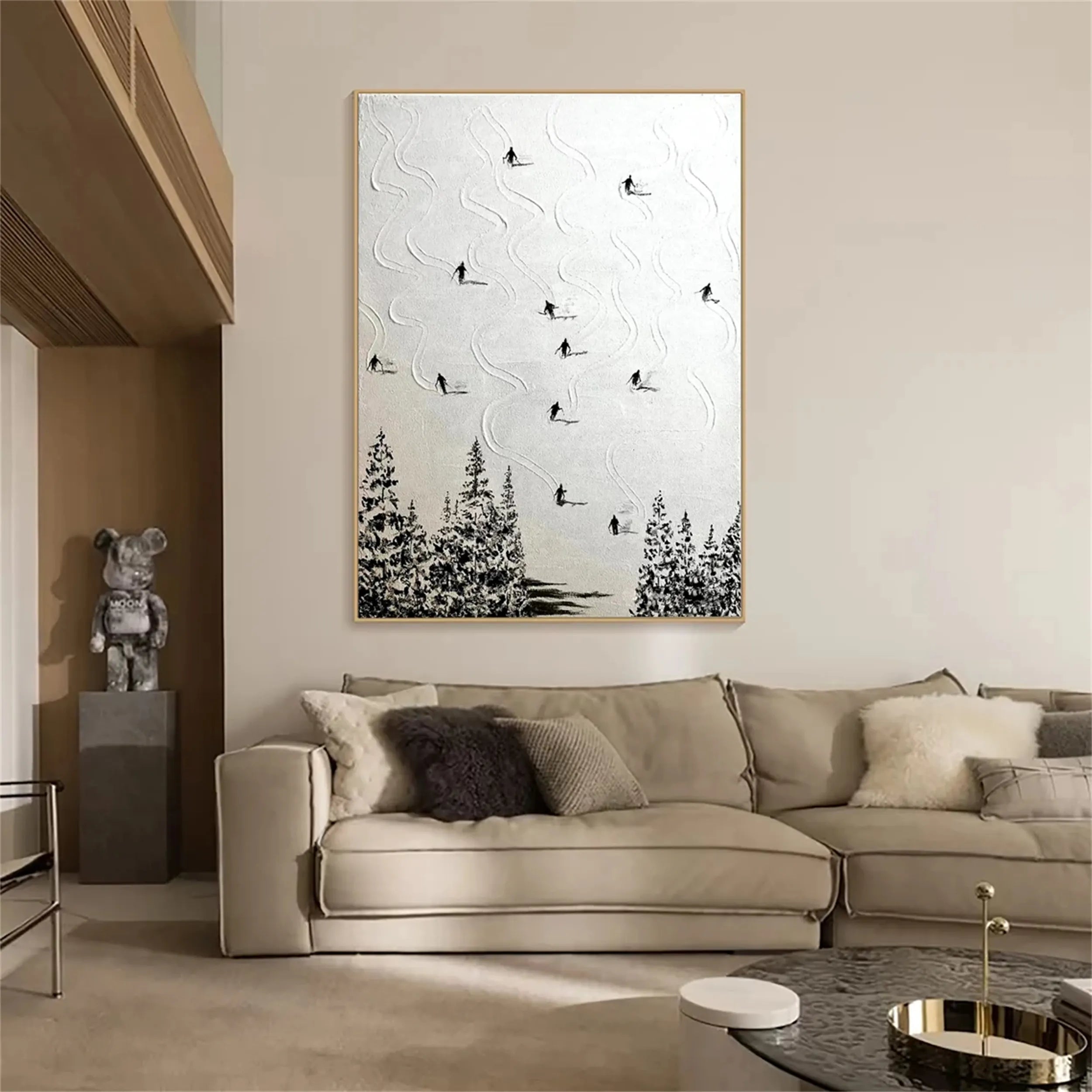 Premium Skiing Sport Art Textured Canvas Painting - Winter Sports Wall Decor for Home & Office (Style #MM217) | Perfect for Ski Lodge, Cabin & Mountain-Themed Interiors