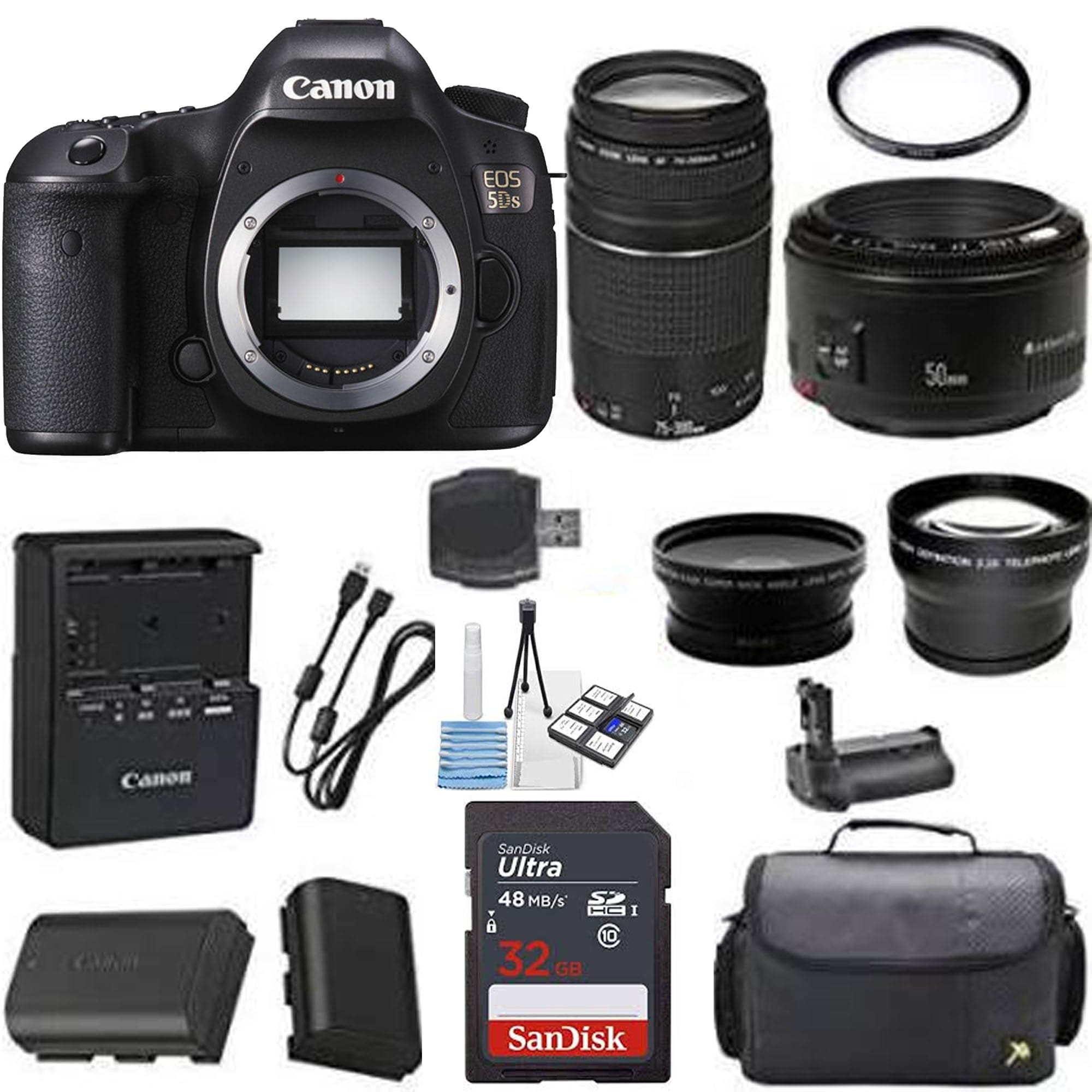 Canon EOS 5DS 50.6MP DSLR Camera Bundle with 50mm f/1.8 II Lens & 75-300mm III Lens - Professional Photography Kit with Deluxe Case & UV Filter for Portraits, Wildlife & Travel Photography