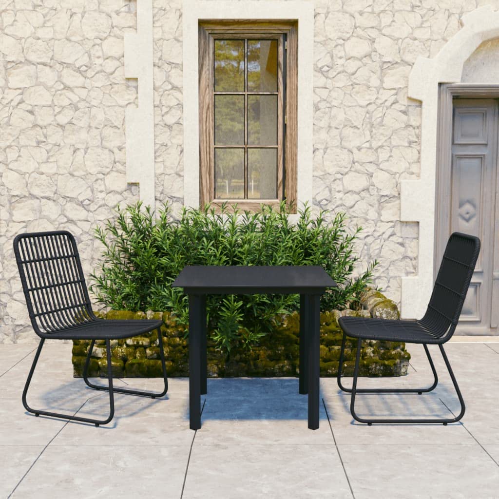 3-Piece Outdoor Patio Dining Set - Rattan & Glass Table with Chairs for Deck, Balcony, Garden, Backyard - Perfect for Al Fresco Dining, BBQs & Outdoor Entertaining
