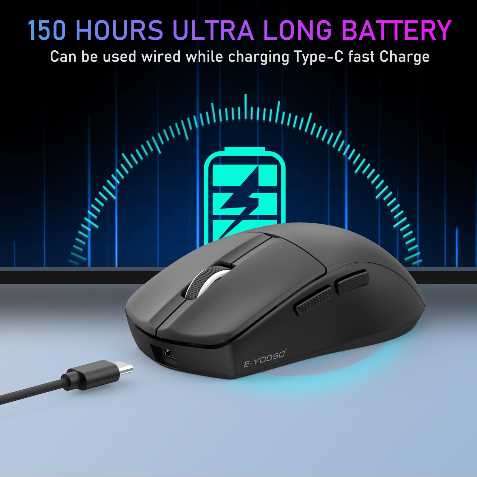 E-YOOSO Ultra Lightweight Wireless Gaming Mouse - 49G Ergonomic Esports Mouse with 26K DPI, PAW3395 Sensor, 1K Polling Rate, 5 Programmable Buttons - Tri-Mode (Wired/2.4GHz/Bluetooth) for PC, Laptop, Mac - Perfect for FPS, MOBA & Office Work (Black)